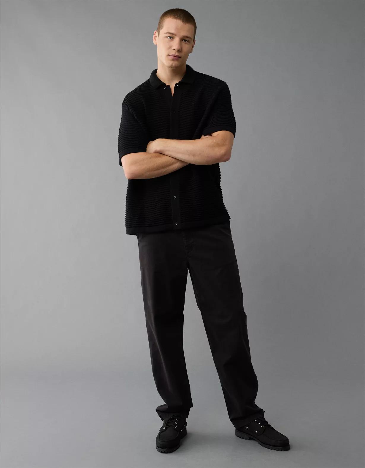 AE Weekend Textured Button-Up Sweater Polo Shirt Product Image