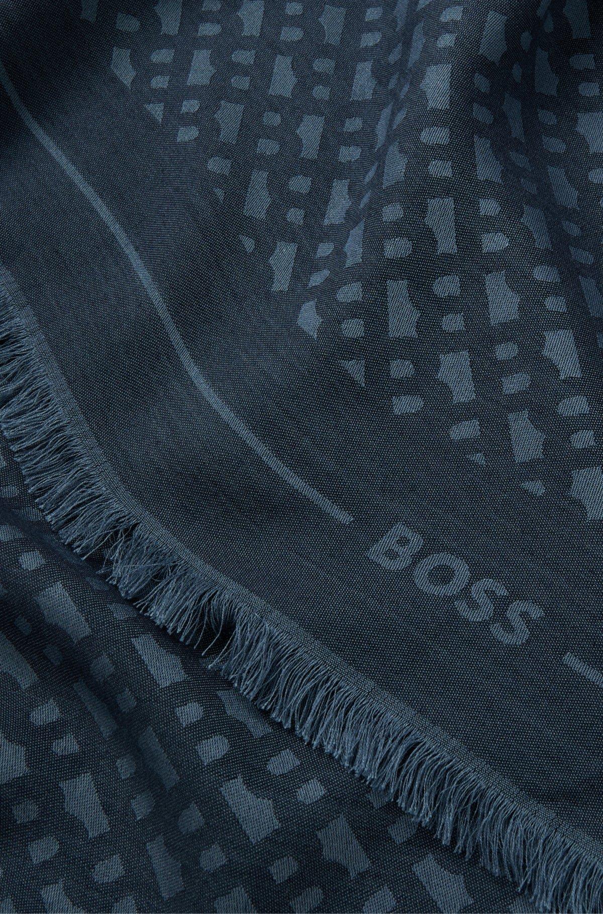 BOSS - Monogram-jacquard scarf in modal and wool - Dark Blue Product Image