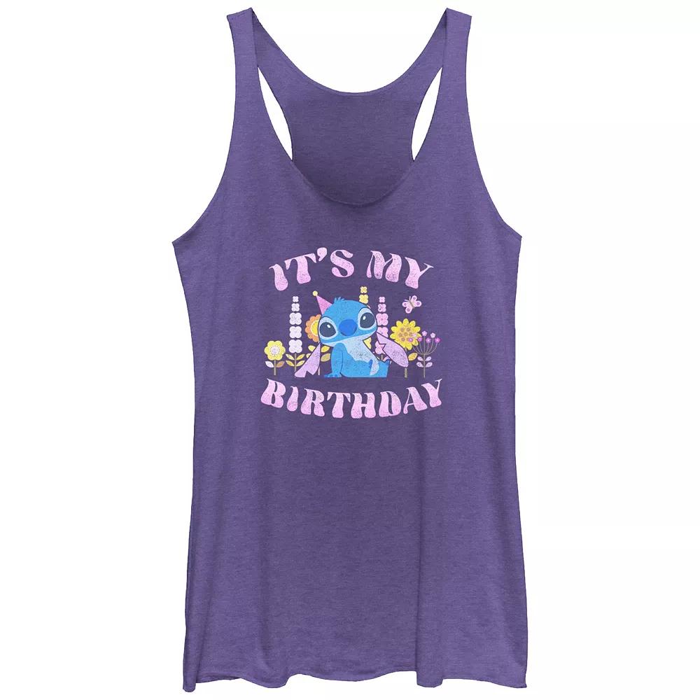 Disney's Lilo & Stitch Women's It's My Birthday Stitch Tri-Blend Racerback Tank Top, Girl's, Size: XS, Purple Grey Product Image