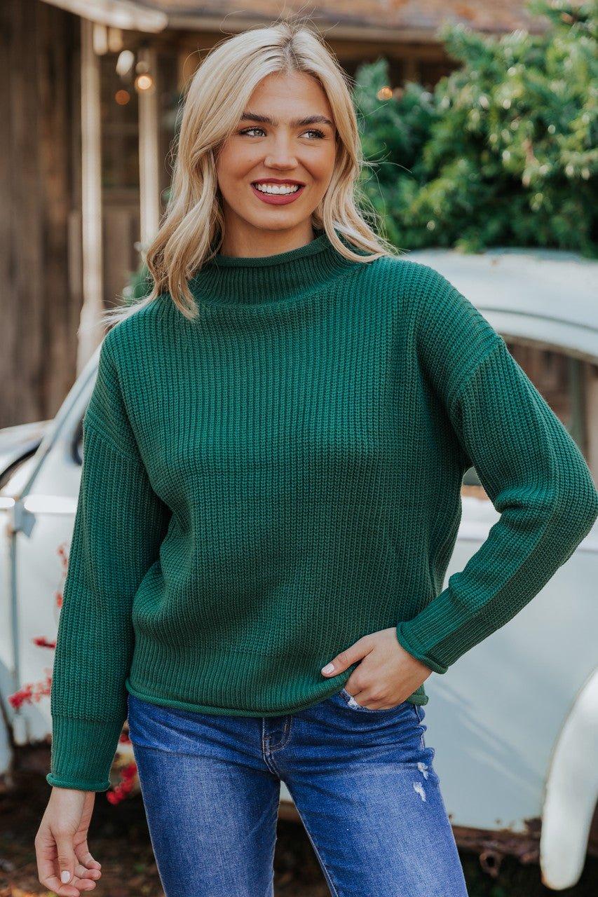 Winter Wonderland Green Mock Neck Sweater-FINAL SALE Female Product Image
