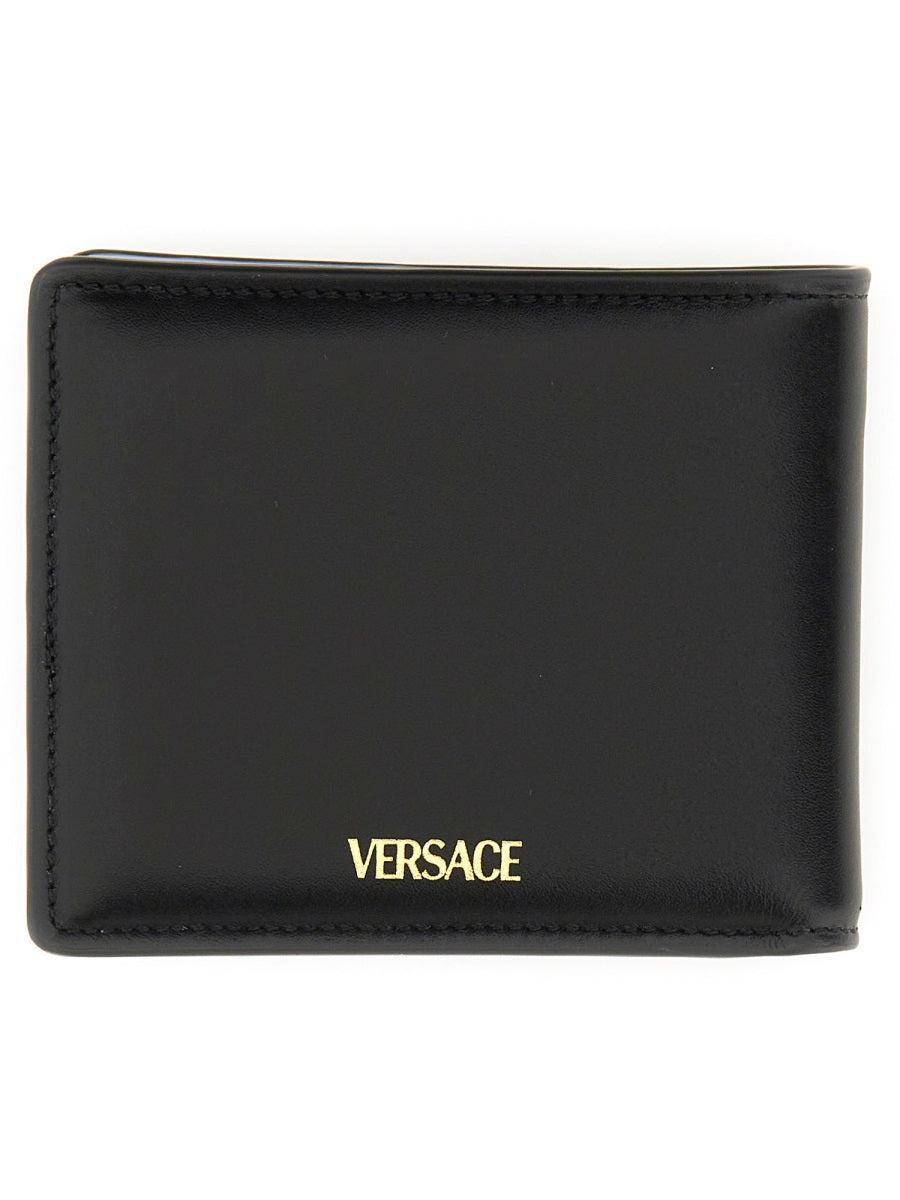 VERSACE Black Small Wallet With Medusa Biggie Logo In Leather Woman Product Image