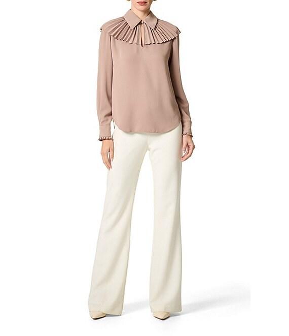 Trina Turk Windmill Georgette Point Collar Pleated Yoke Long Sleeve Top Product Image