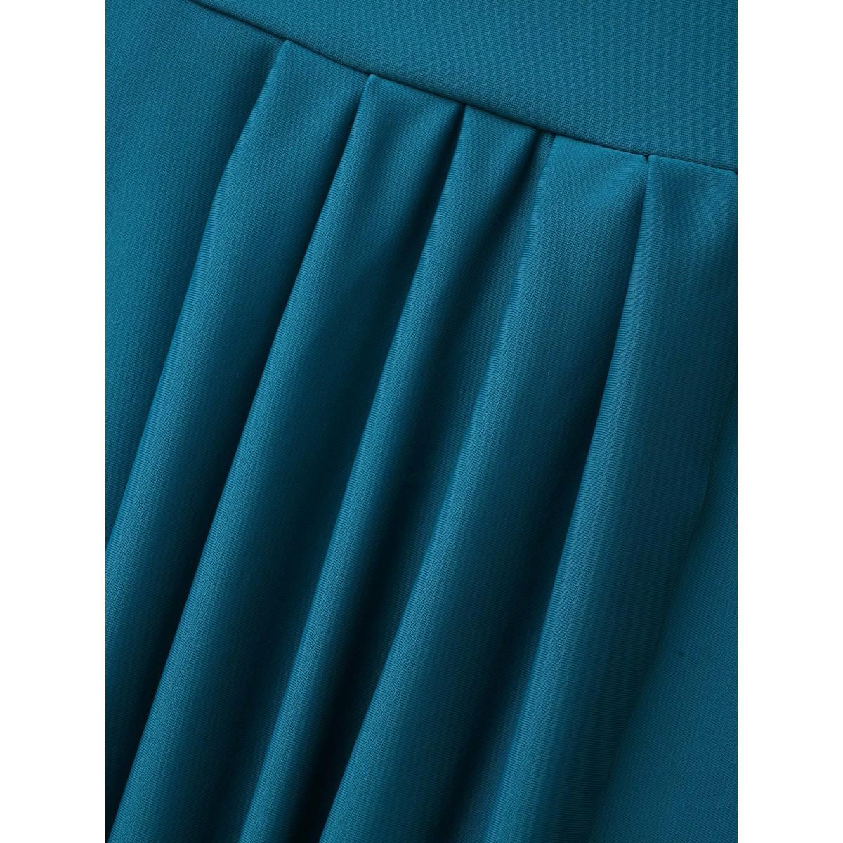 Plus Size Curvy Hem Fit Flare Swim Dress Women's Swimwear Teal Resort Bodycon Heart neckline High stretch Curve Swim Dresses BloomChic 28/5X Product Image