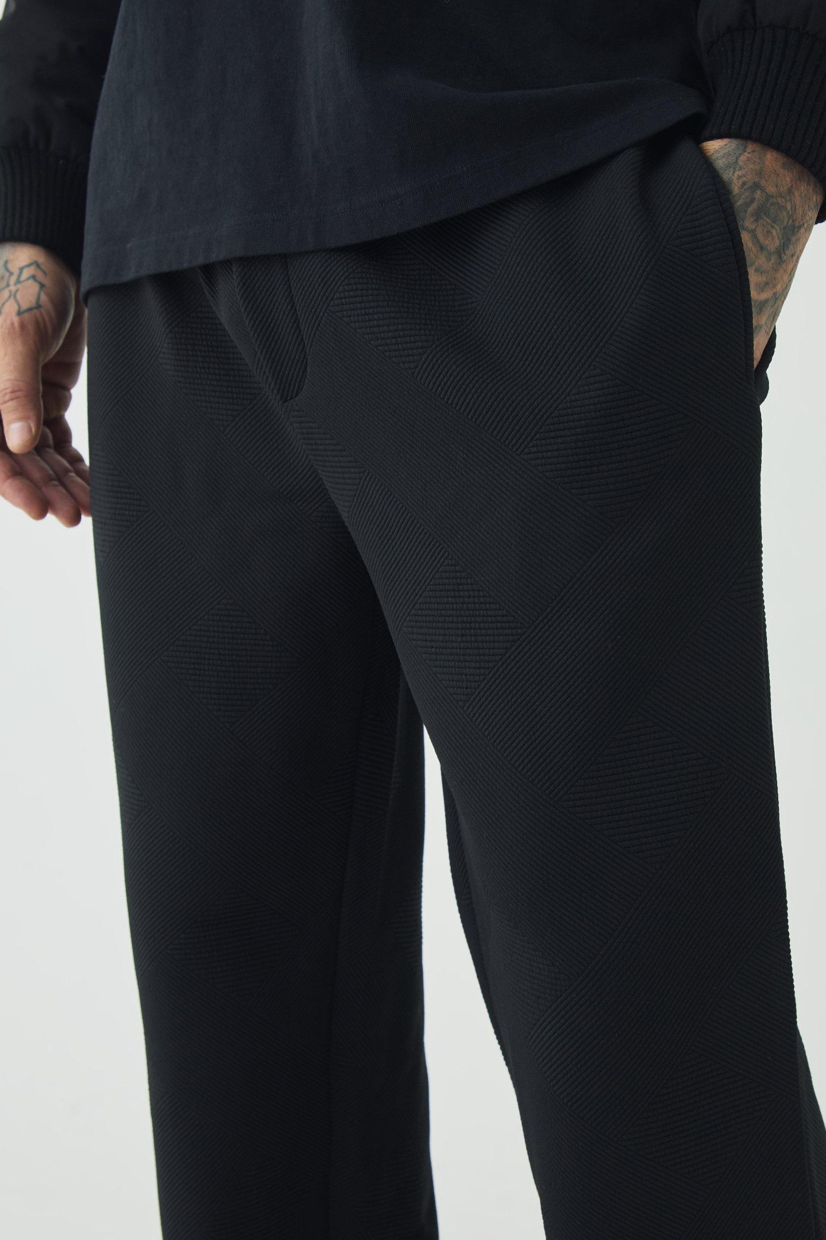 Tall Geo Textured Straight Fit Pants in Black | boohooMAN USA Product Image