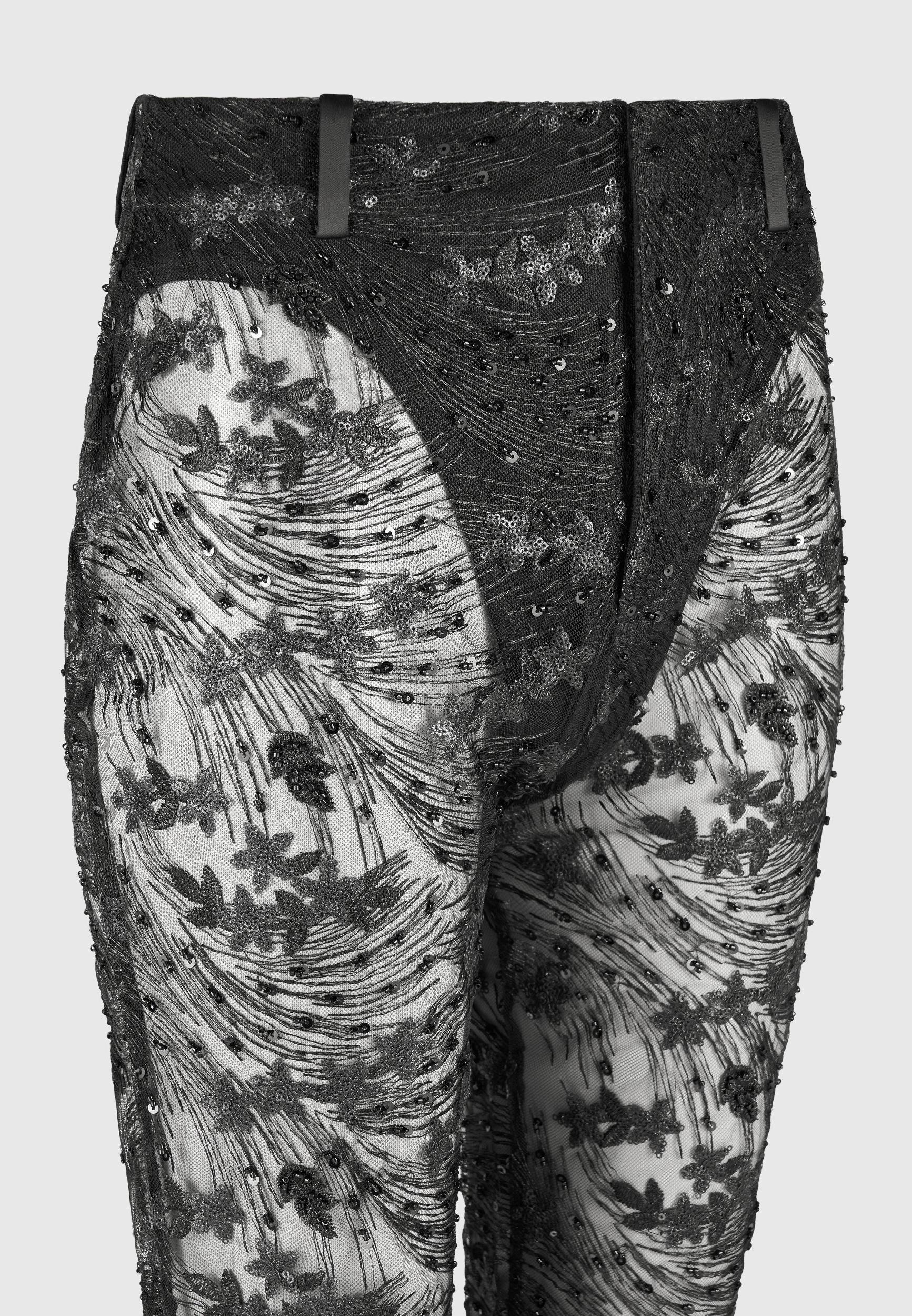 Embellished Lace Fit and Flare Trousers - Black Female Product Image