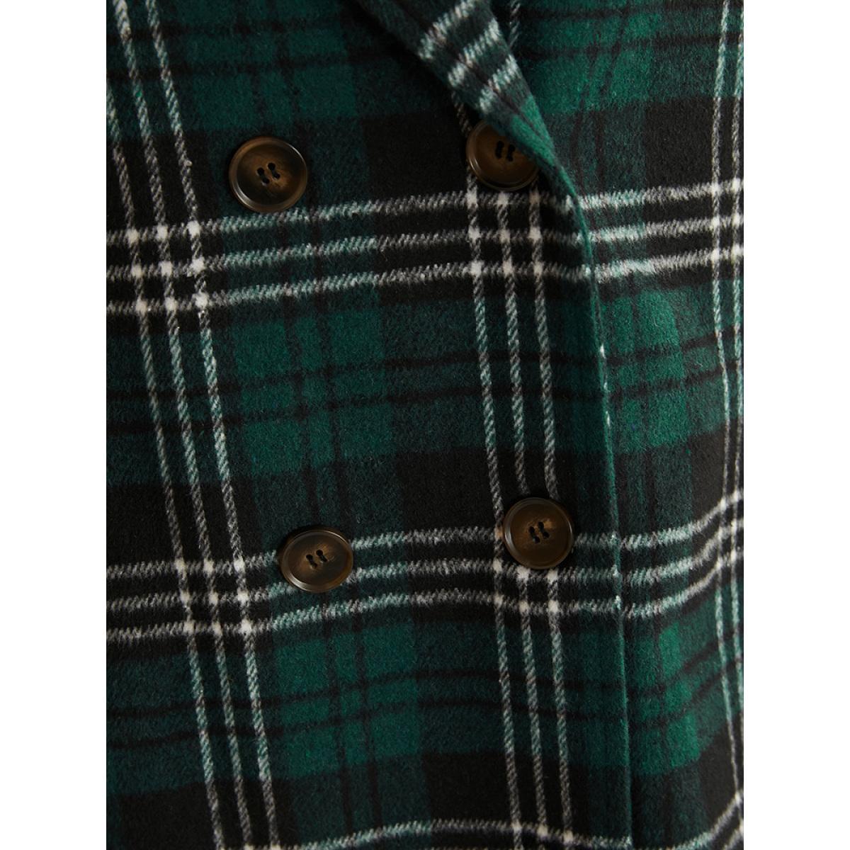 Plus Size Plaid Double Breasted Pocket Hooded Coat Women DarkGreen Casual Pocket Ladies Dailywear Winter Coats BloomChic 12/L Product Image