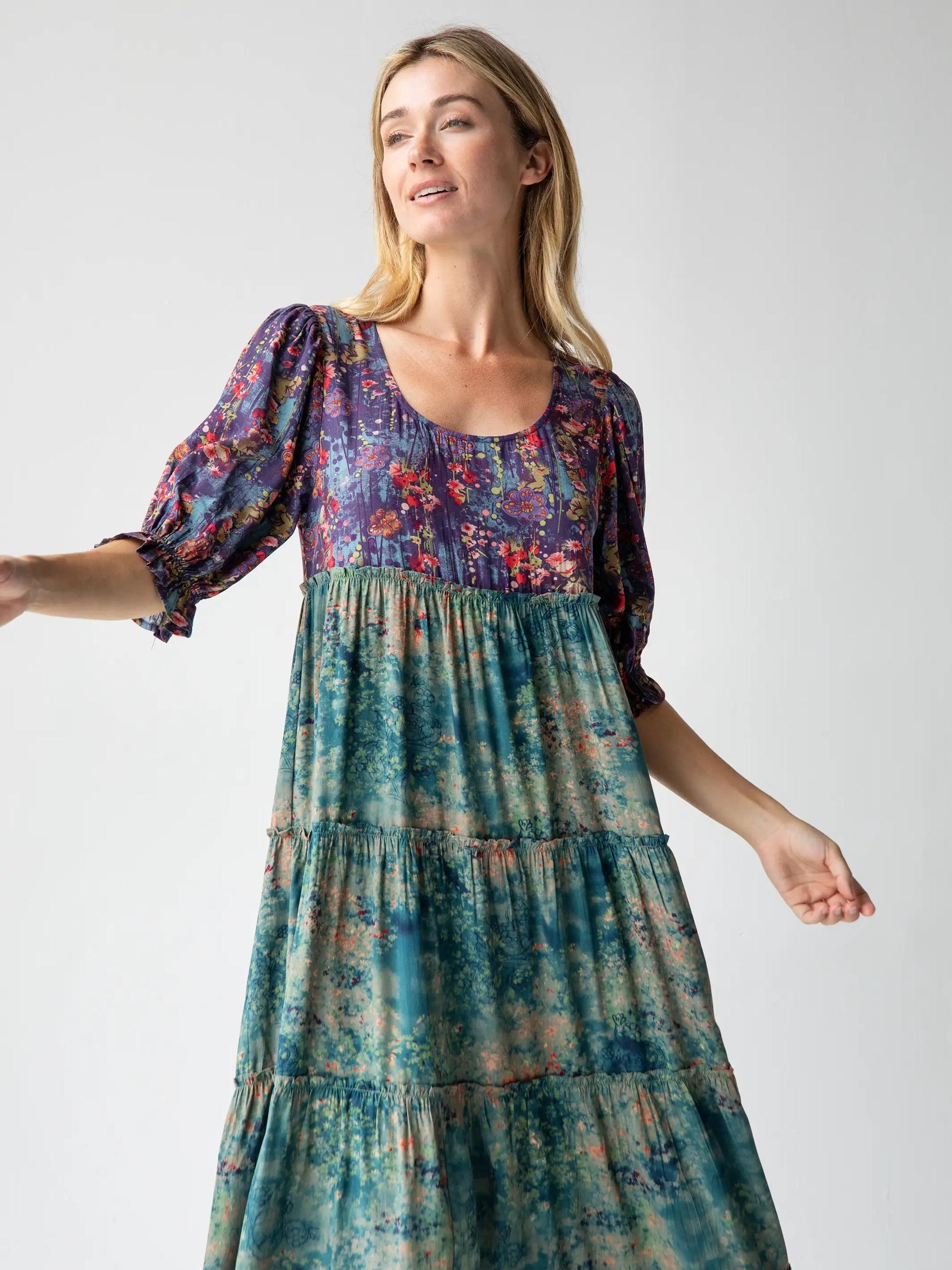 Collette Tiered Maxi Dress - Navy Turquoise Floral Product Image