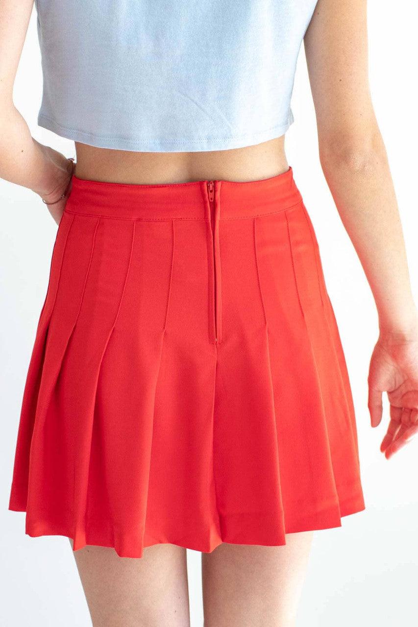 Red Stretch Pleated Skirt Product Image