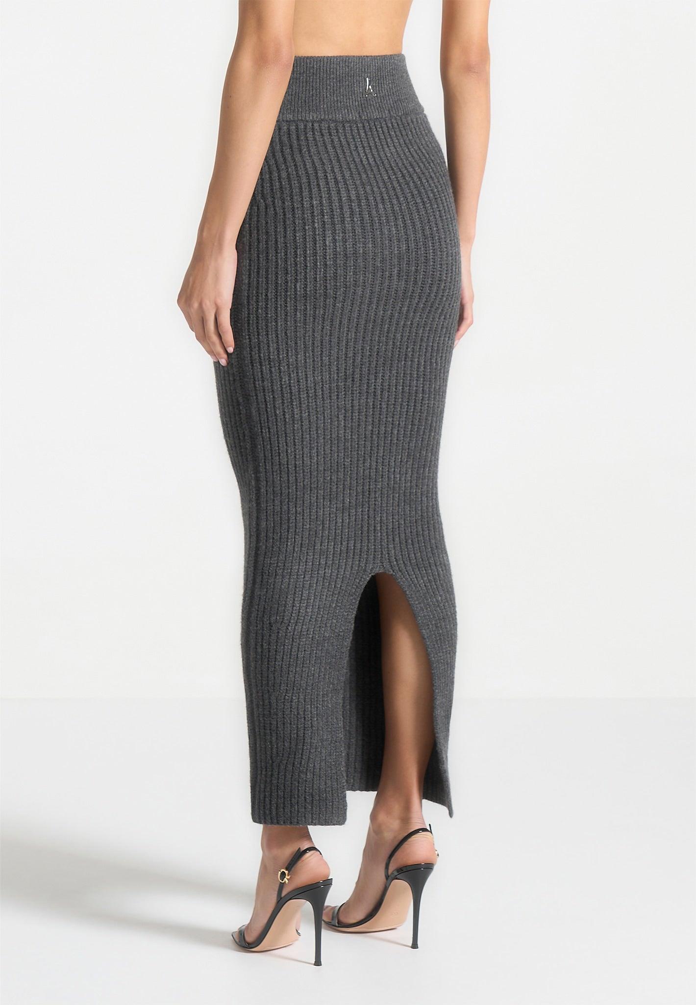 Angled Waist Knit Maxi Skirt - Grey Marl Female Product Image