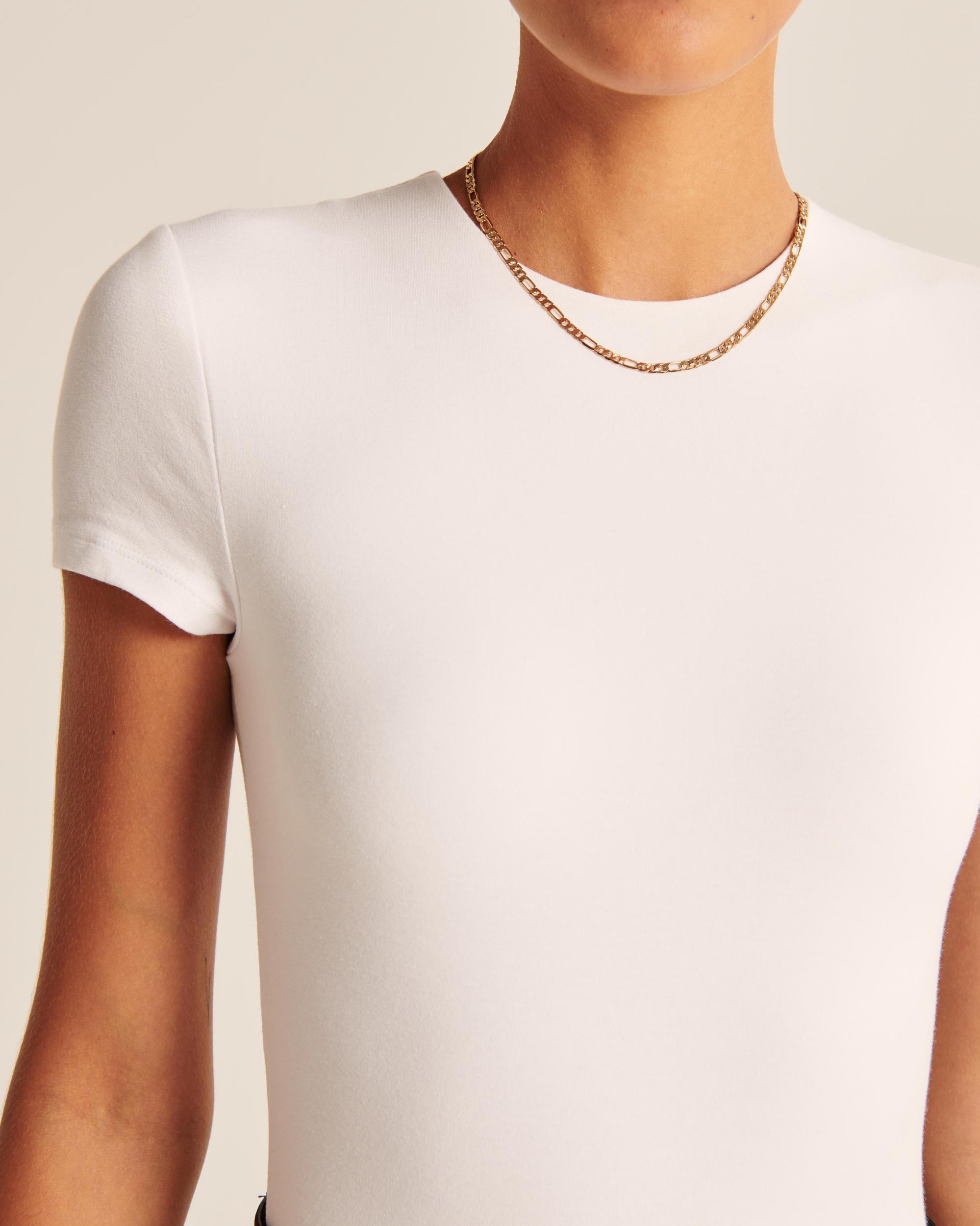 Short-Sleeve Cotton-Blend Seamless Fabric Crew Bodysuit Product Image