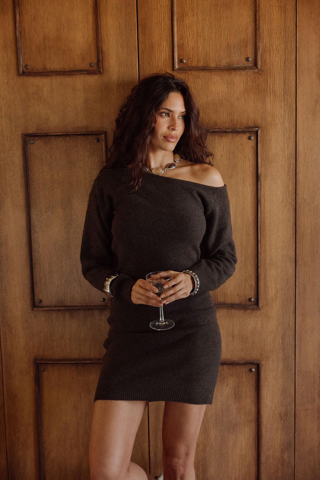 Margaret Mocha Sweater Mini Dress Product Image