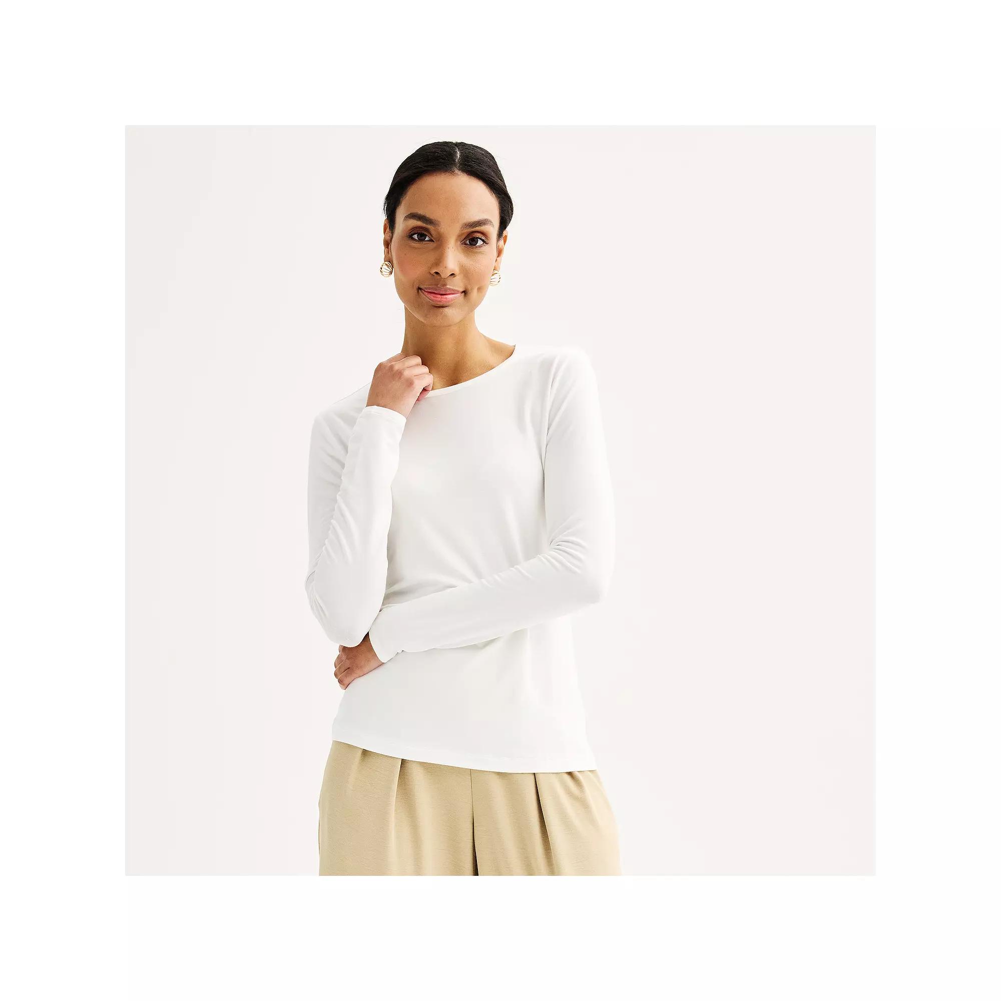 Women's Nine West Essential Long Sleeve Crewneck Shirt,  Product Image