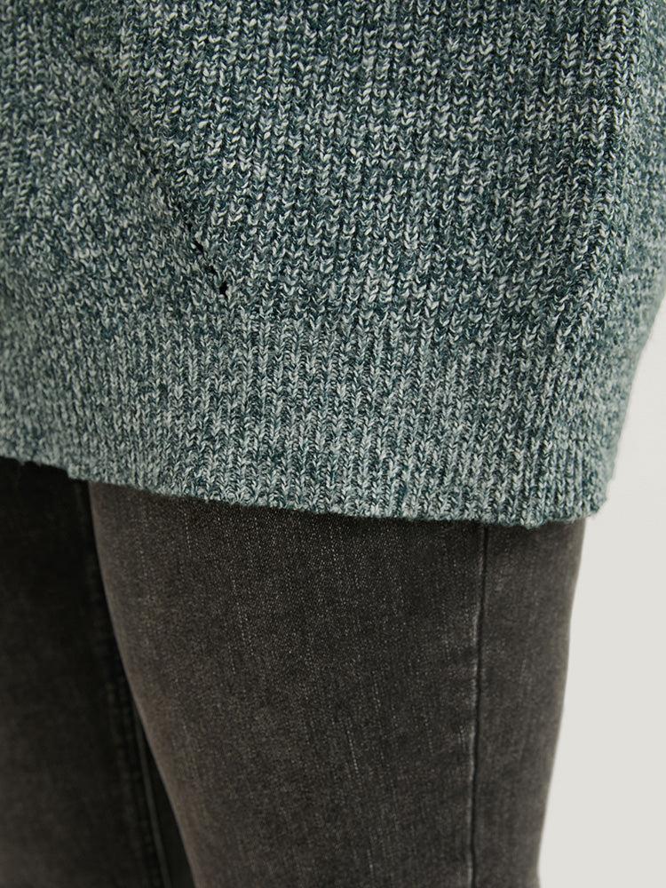 Solid Pointelle Knit Round Neck Cut Out Heather Knit Top Female Product Image