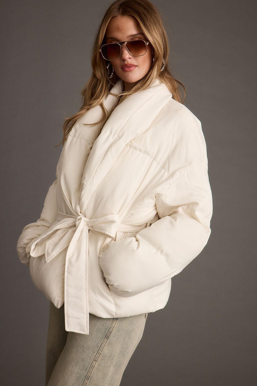 Maverick White Belted Puffer Coat Product Image