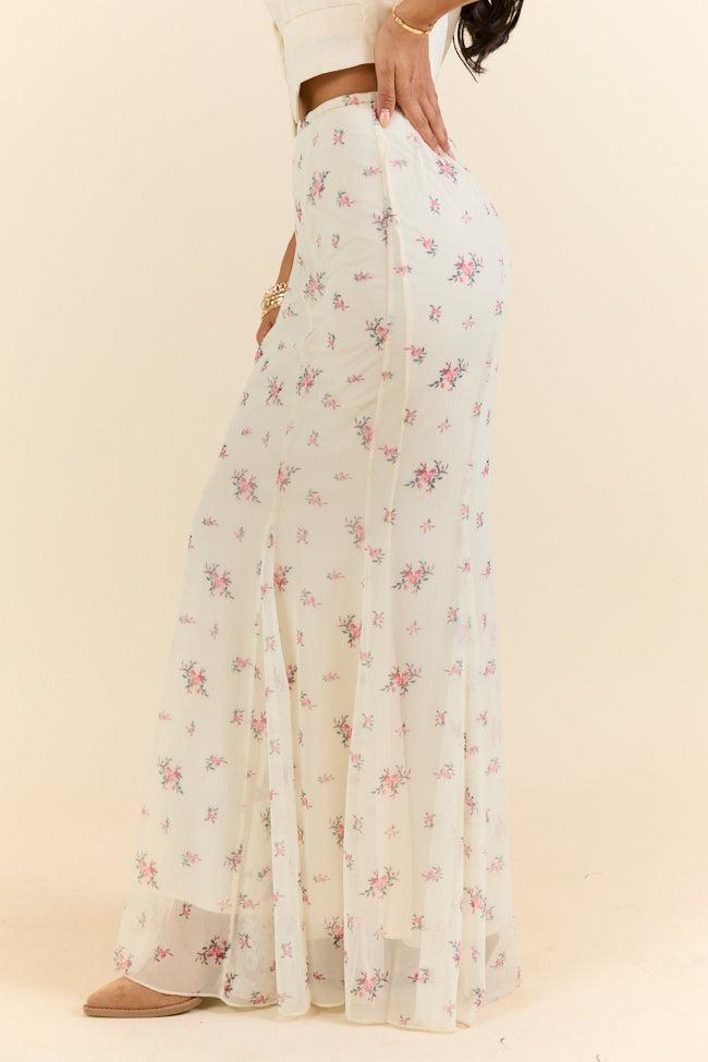 Floral Echo Ivory and Pink Knit Maxi Skirt Product Image