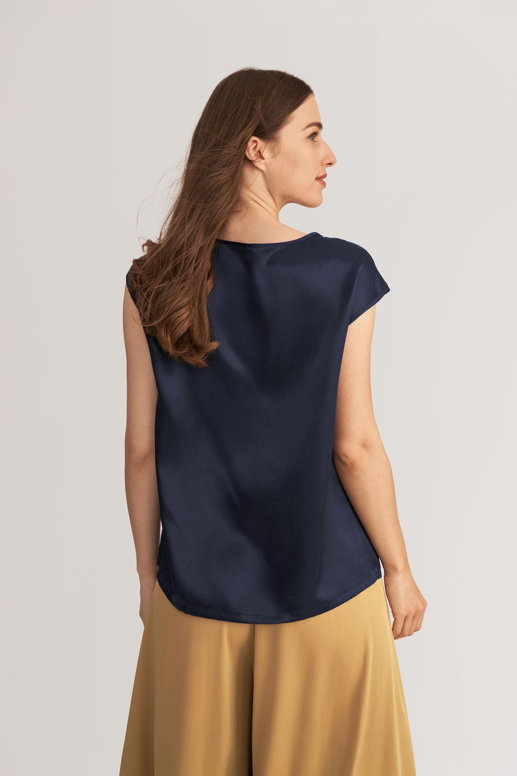 LILYSILK Silk T Shirt for Women Blue Natural Silk Smooth Basic Round Neck Free of Harmful Chemicals S Product Image