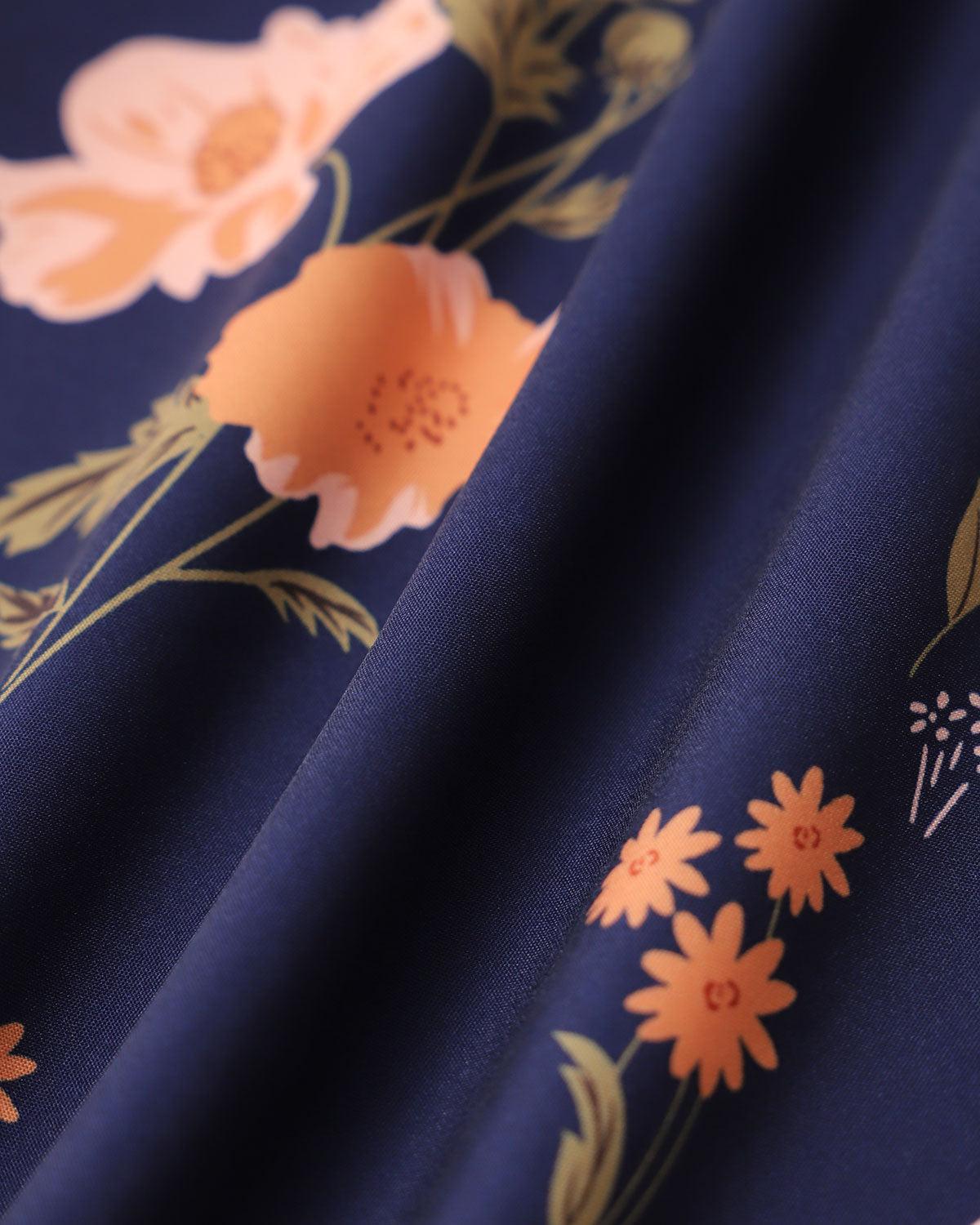 Navy Floral Ruched Plus Size Slip Midi Dress Product Image