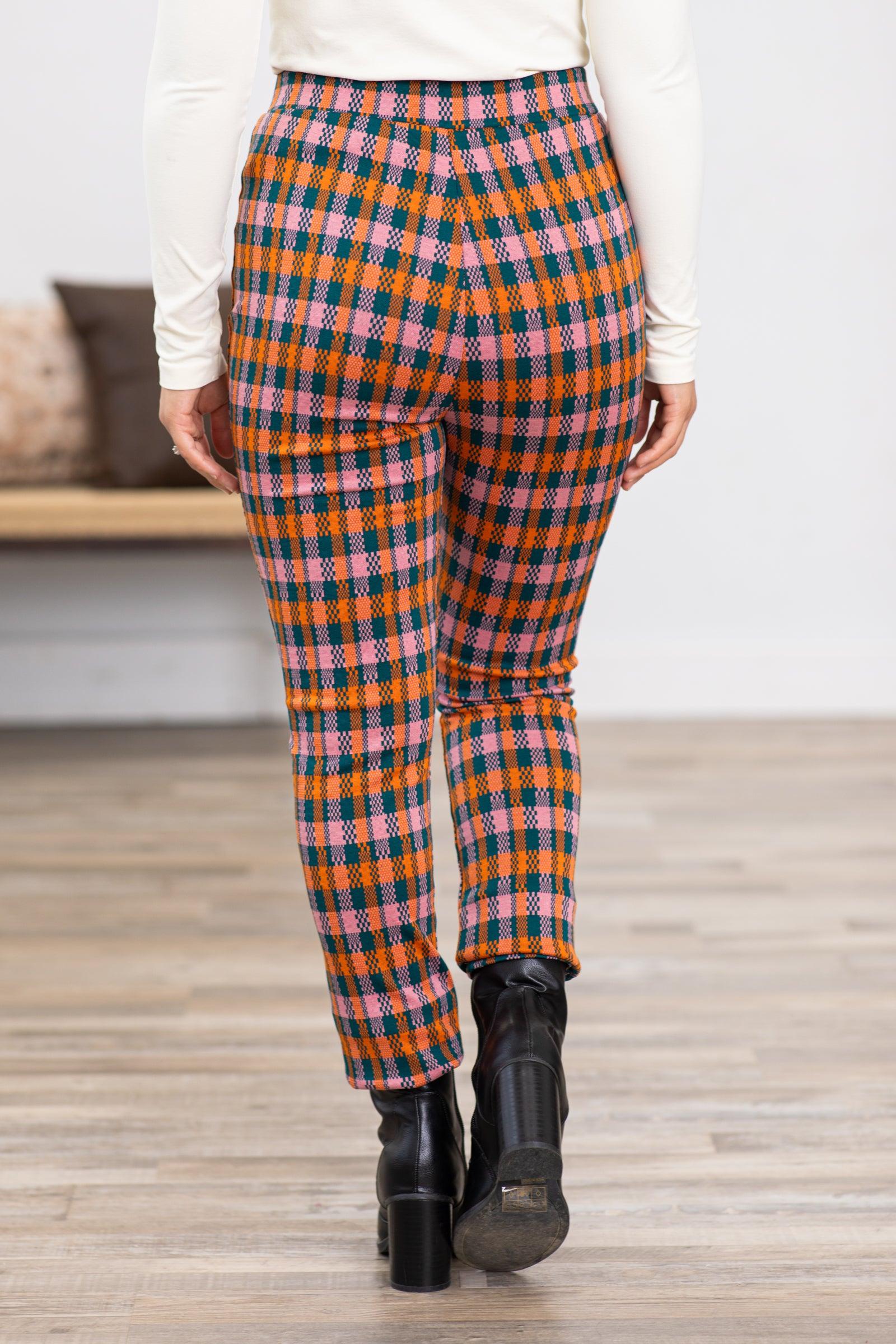 Orange Plaid Pull On Pants Product Image
