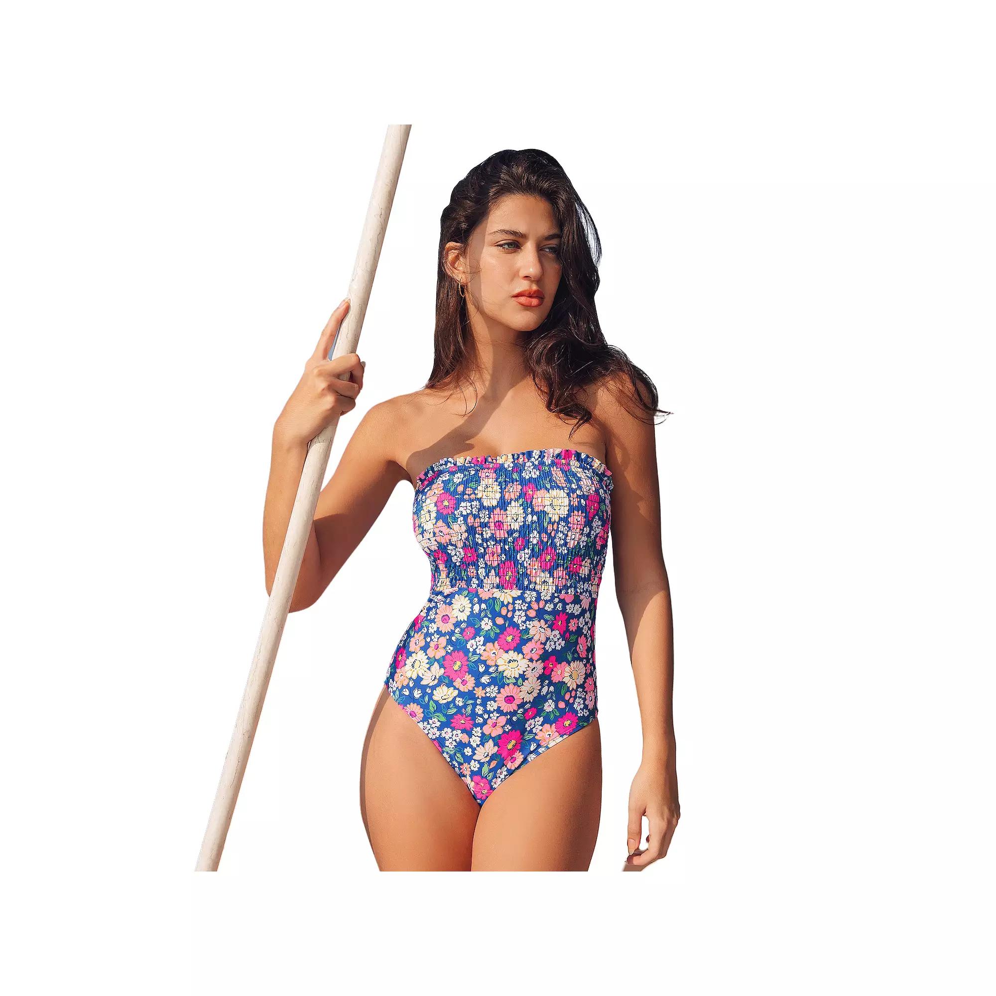 Women's Cupshe Italian Country Ruffled Smocked One Piece Swimsuit, Size: Small, Ditsy Floral Product Image