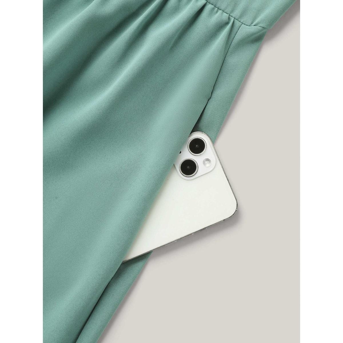 Plus Size Shirt Collar Front Button Placket Midi Dress Greenbean Women At the Office Button Shirt collar Elbow-length sleeve Curvy BloomChic 22-24/3X Product Image