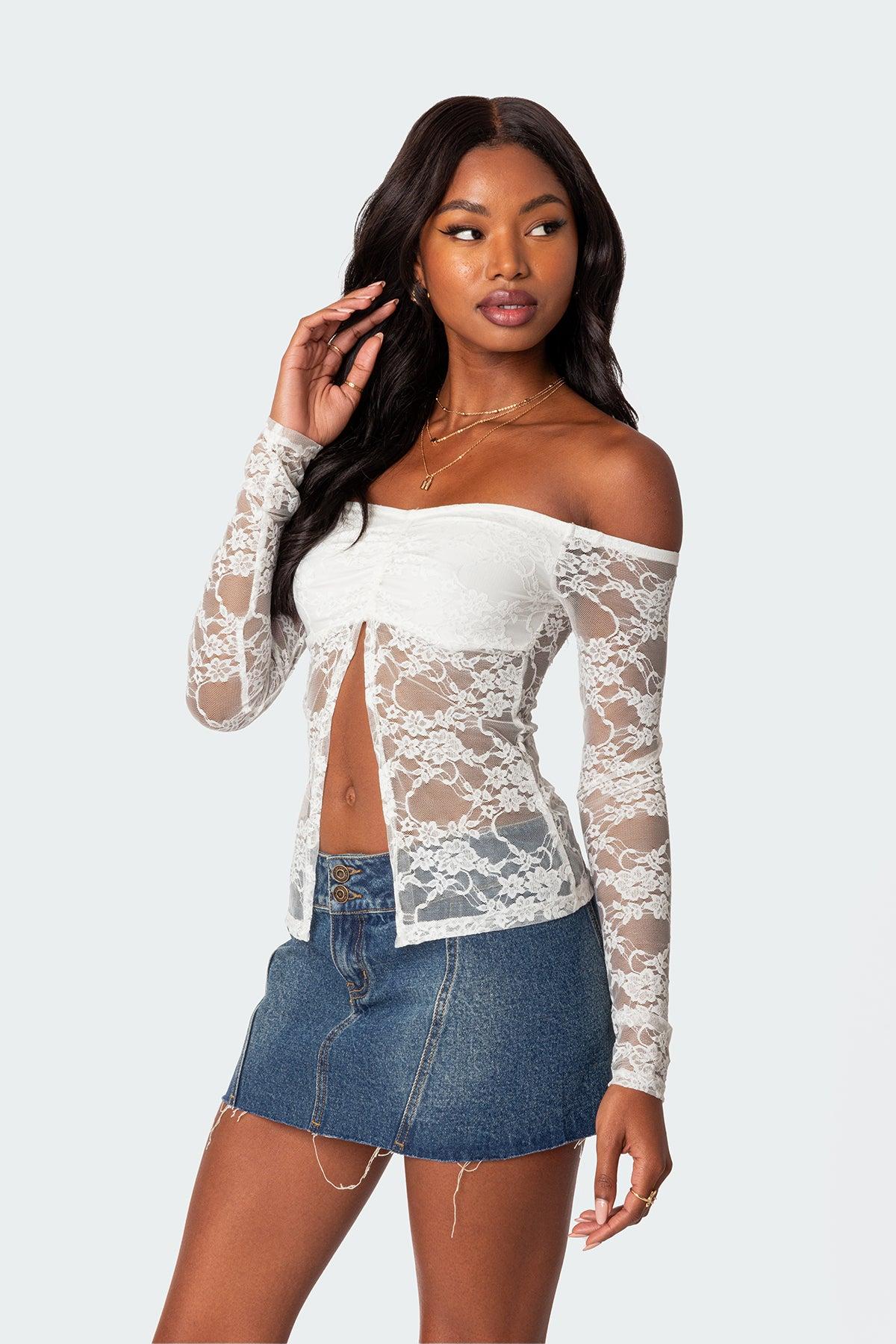 Odessa Split Front Sheer Lace Top Product Image