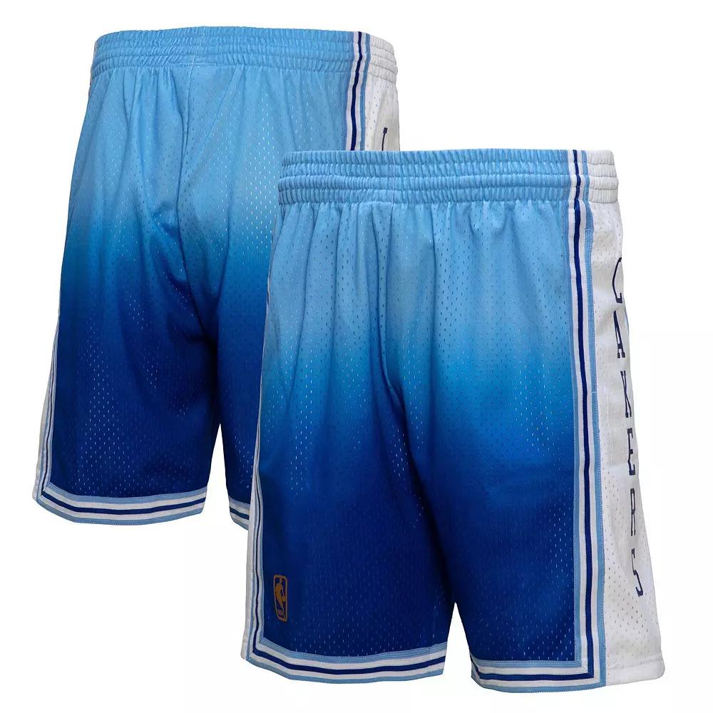 Men's Mitchell & Ness Light Blue/Blue Los Angeles Lakers 1996/97 Hardwood Classics Fadeaway Reload 3.0 Swingman Shorts,  Product Image