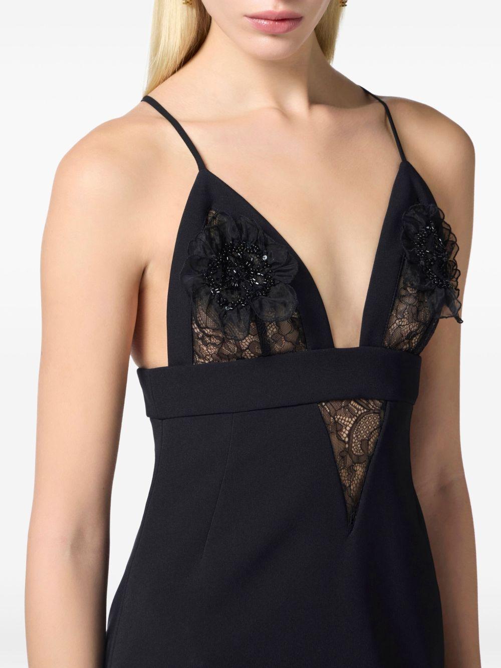 floral-appliqué lace-detail mini dress Product Image