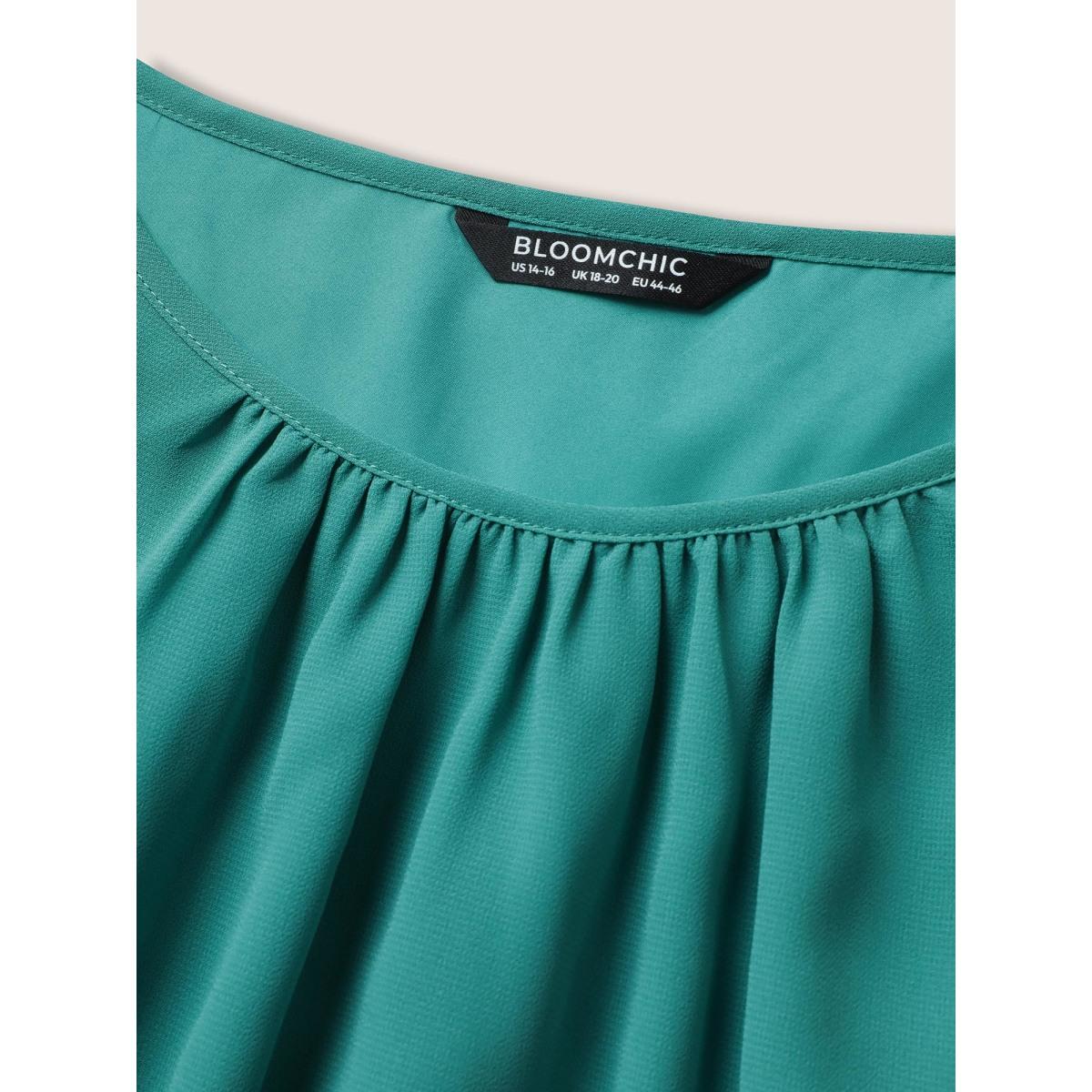 Plus Size Plain Sleeveless Elastic Waist Pleated Belted Dress Turquoise Women At the Office Belted Round Neck Sleeveless Curvy Midi Dress BloomChic 18-20/2X Product Image