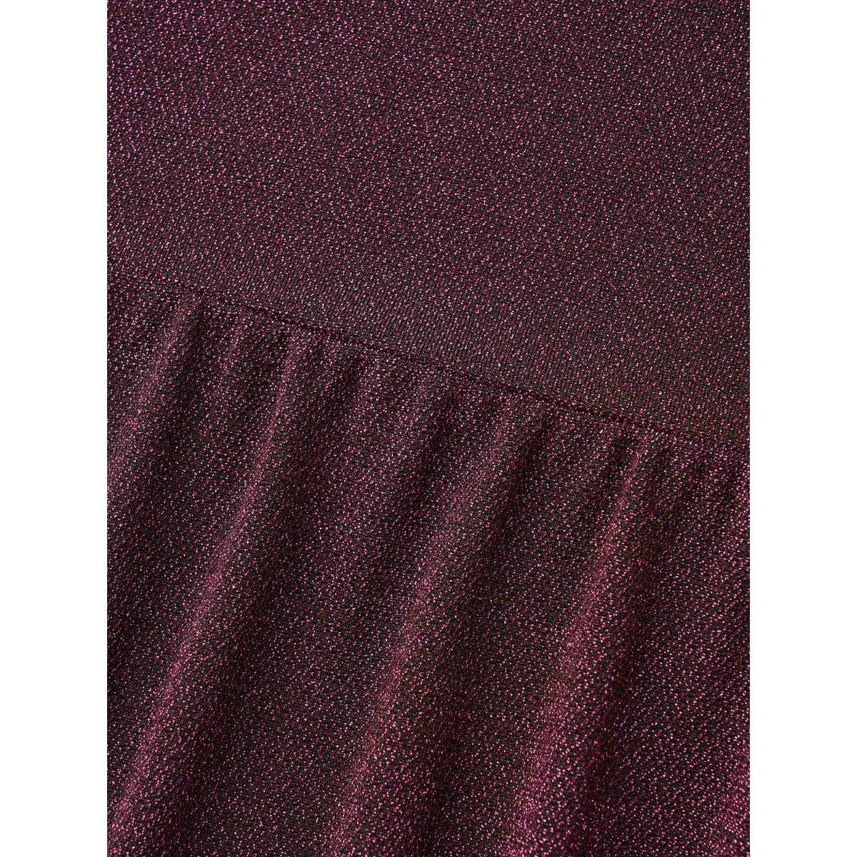 Plus Size Eggplant Crew Neck Luxe Ruffle Gathered Blouse Women Elegant Elbow-length sleeve Round Neck Everyday Blouses BloomChic 12/L Product Image