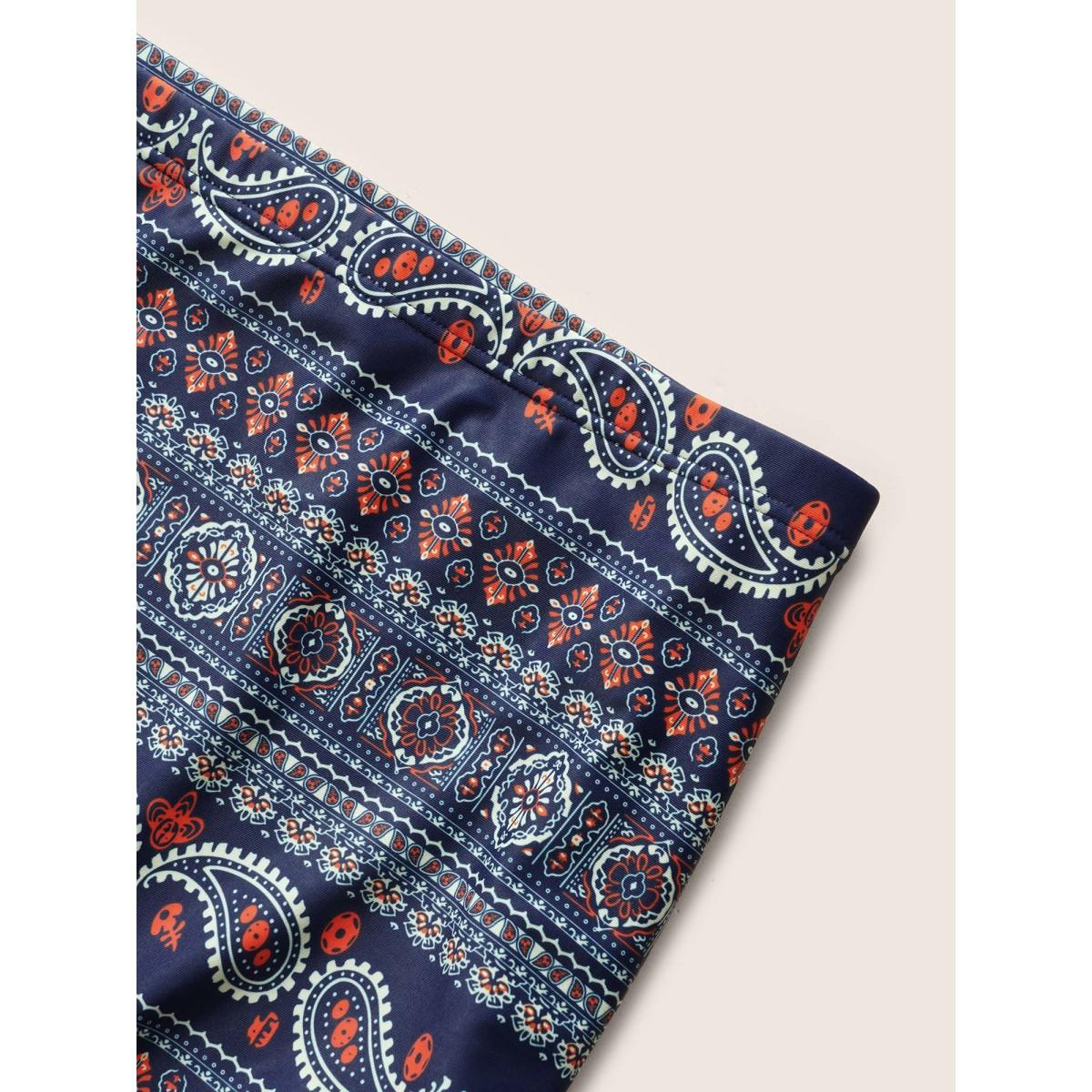 Plus Size Bandana Print Ties Knotted Patchwork Swim Dress Women's Swimwear Indigo Beach Bodycon Deep V-neck High stretch Curve Swim Dresses BloomChic 10/M Product Image