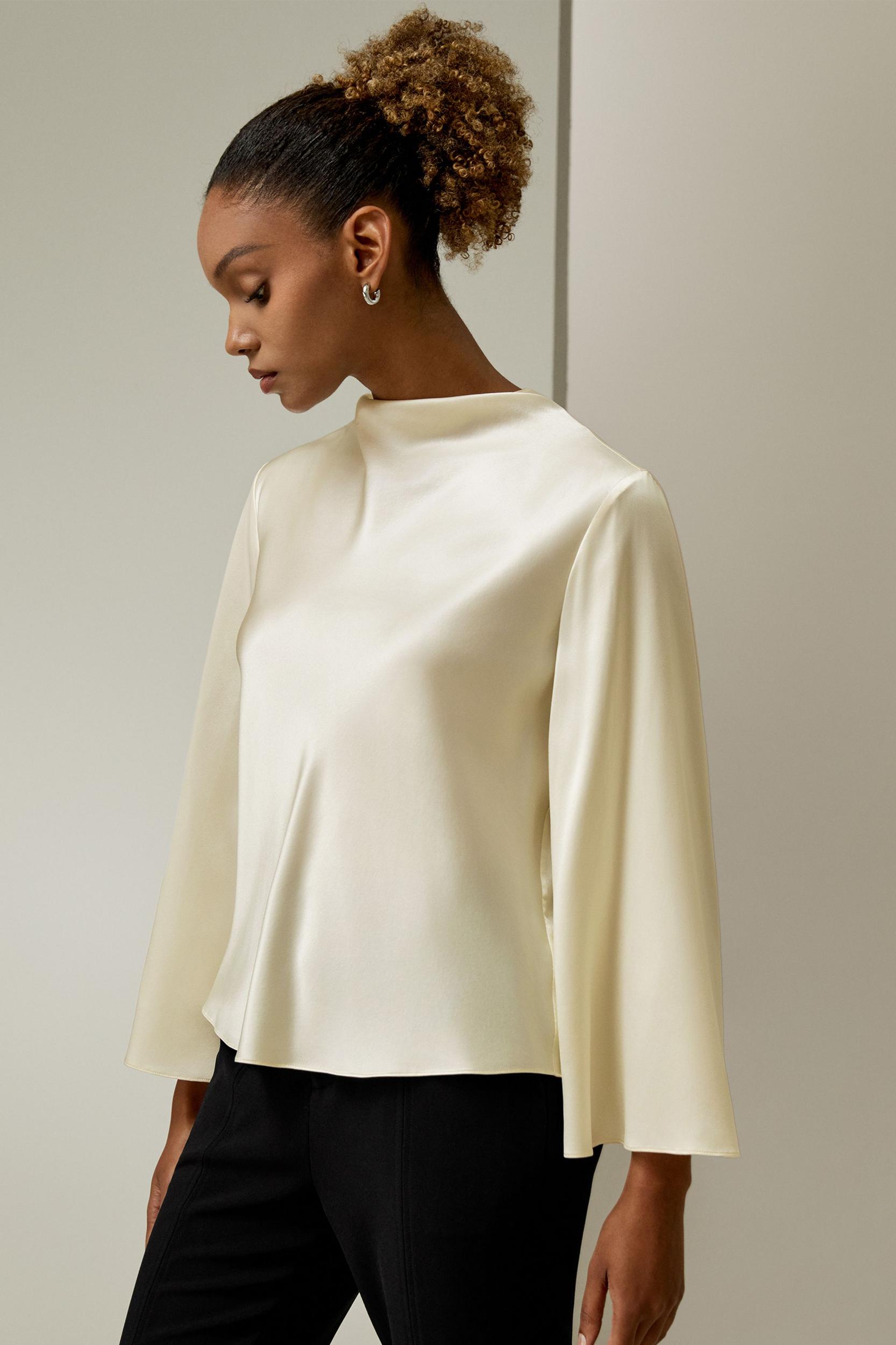Bell sleeves minimalist silk top Product Image