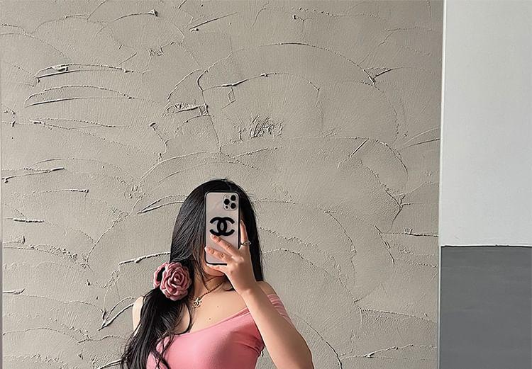 Short-Sleeve Square-Neck Plain Midi Mermaid Dress (Various Designs) Product Image