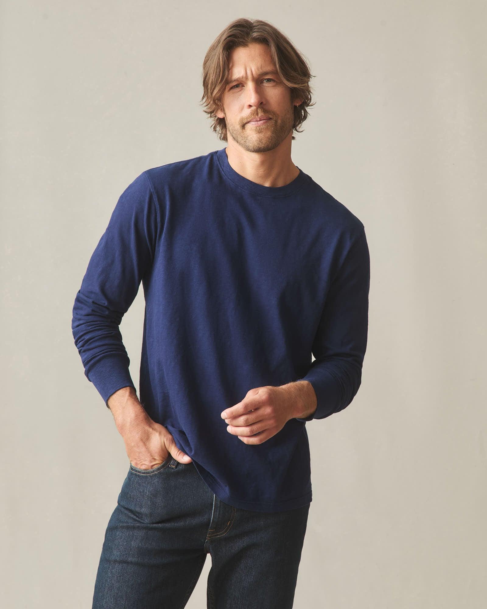 Men's Premium Slub Long Sleeve Crew Tee  - Pageant Blue Male Product Image