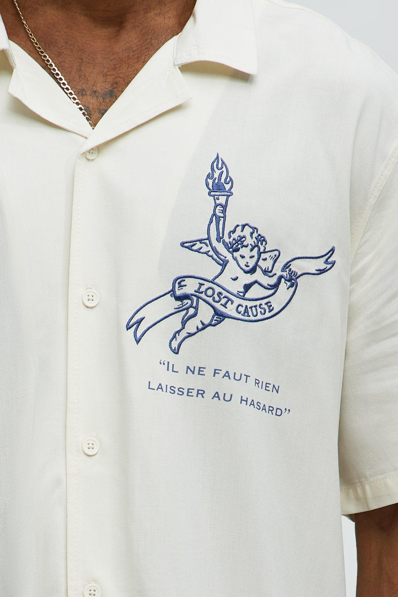 Embroidered Doodle Rayon Shirt - Cream Male Product Image