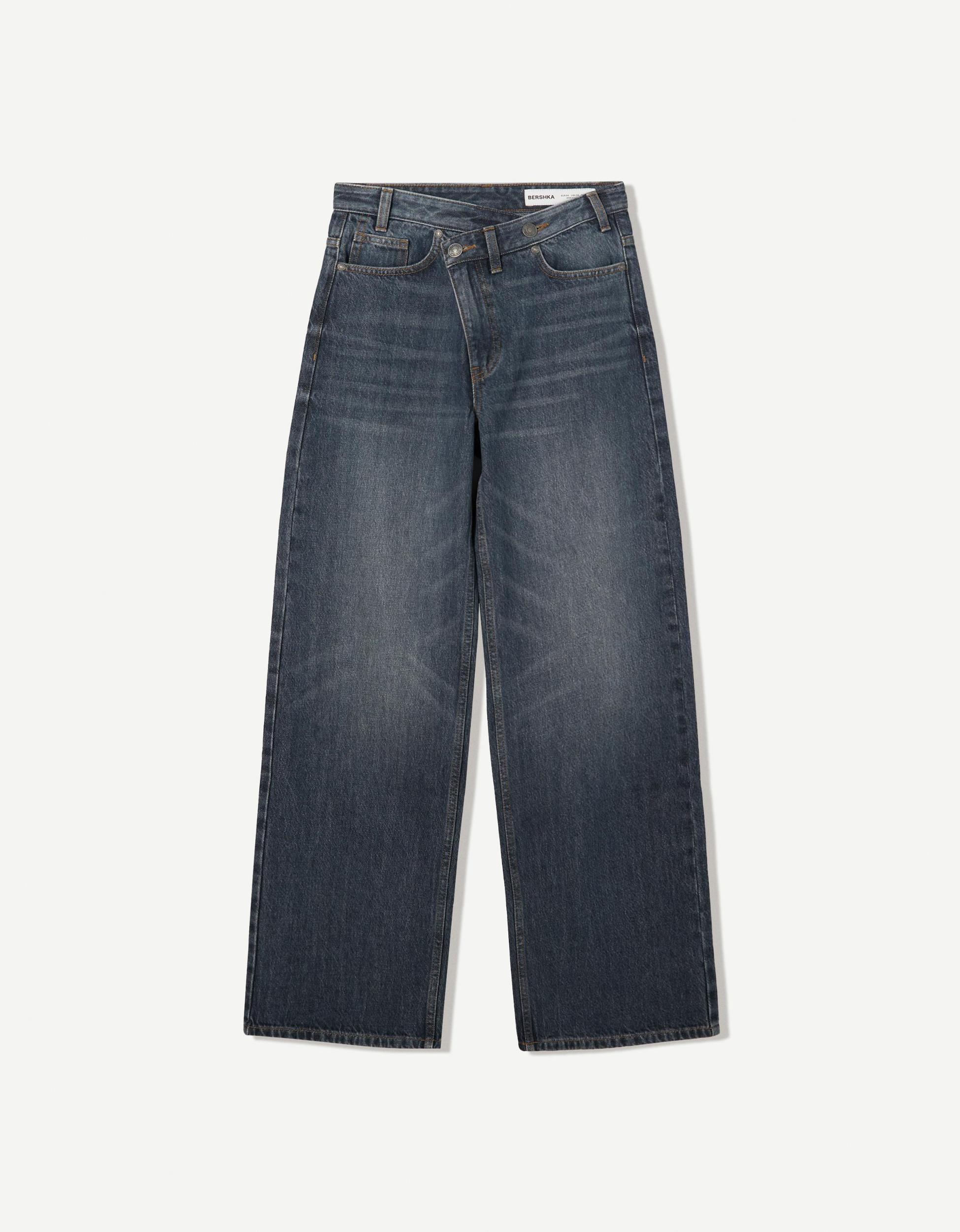 Wide leg jeans with crossover waistband Product Image