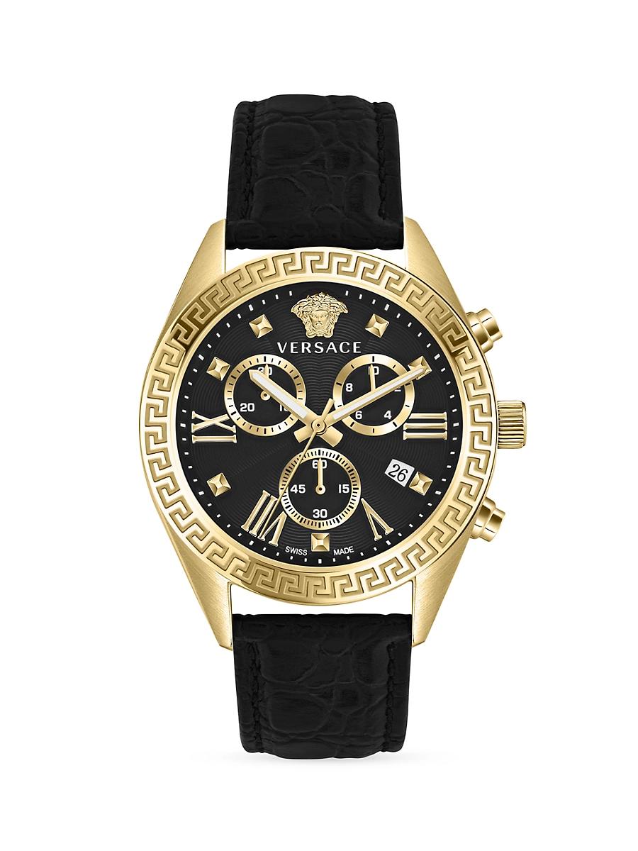 Womens Greca Chrono Goldtone Stainless Steel & Leather Watch Product Image