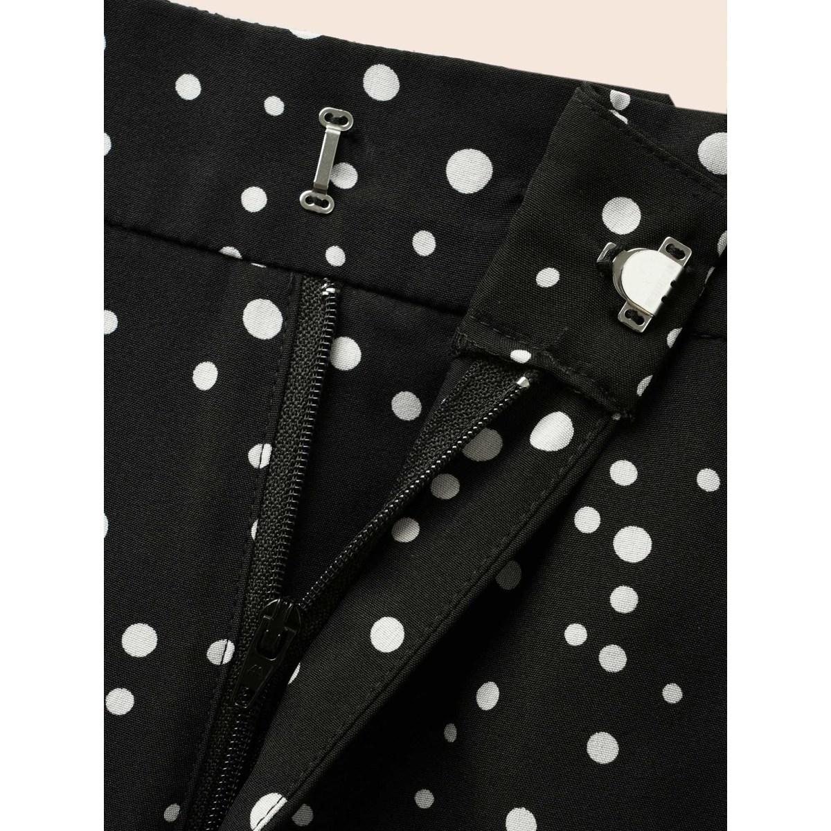 Plus Size Polka Dot Mid Rise Wide Leg Pants Women Black Elegant Wide Leg Mid Rise Everyday Pants BloomChic 14-16/1X Product Image