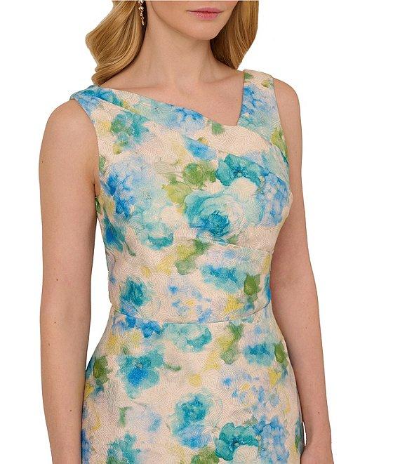 Adrianna Papell Asymmetrical Beck Floral Jacquard Fit & Flare Party Dress Product Image