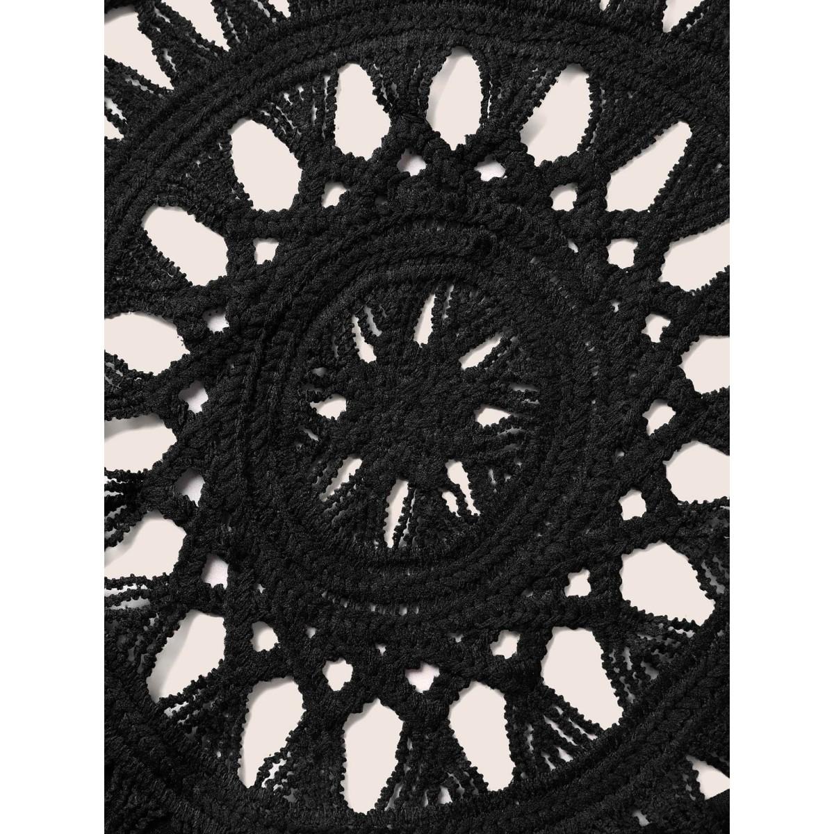 Plus Size Black V Neck Crocheted Cut Out Jumpsuit Women Boho Sleeveless V-neck Vacation Loose Jumpsuits BloomChic 14-16/1X Product Image