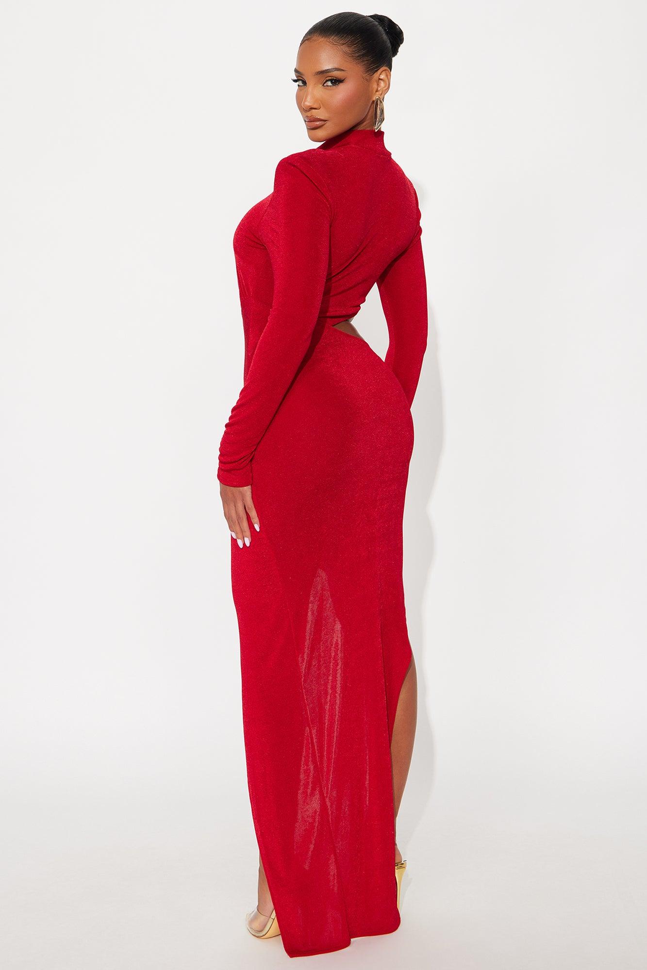 Amari Long Sleeve Slinky Maxi Dress - Red Female Product Image