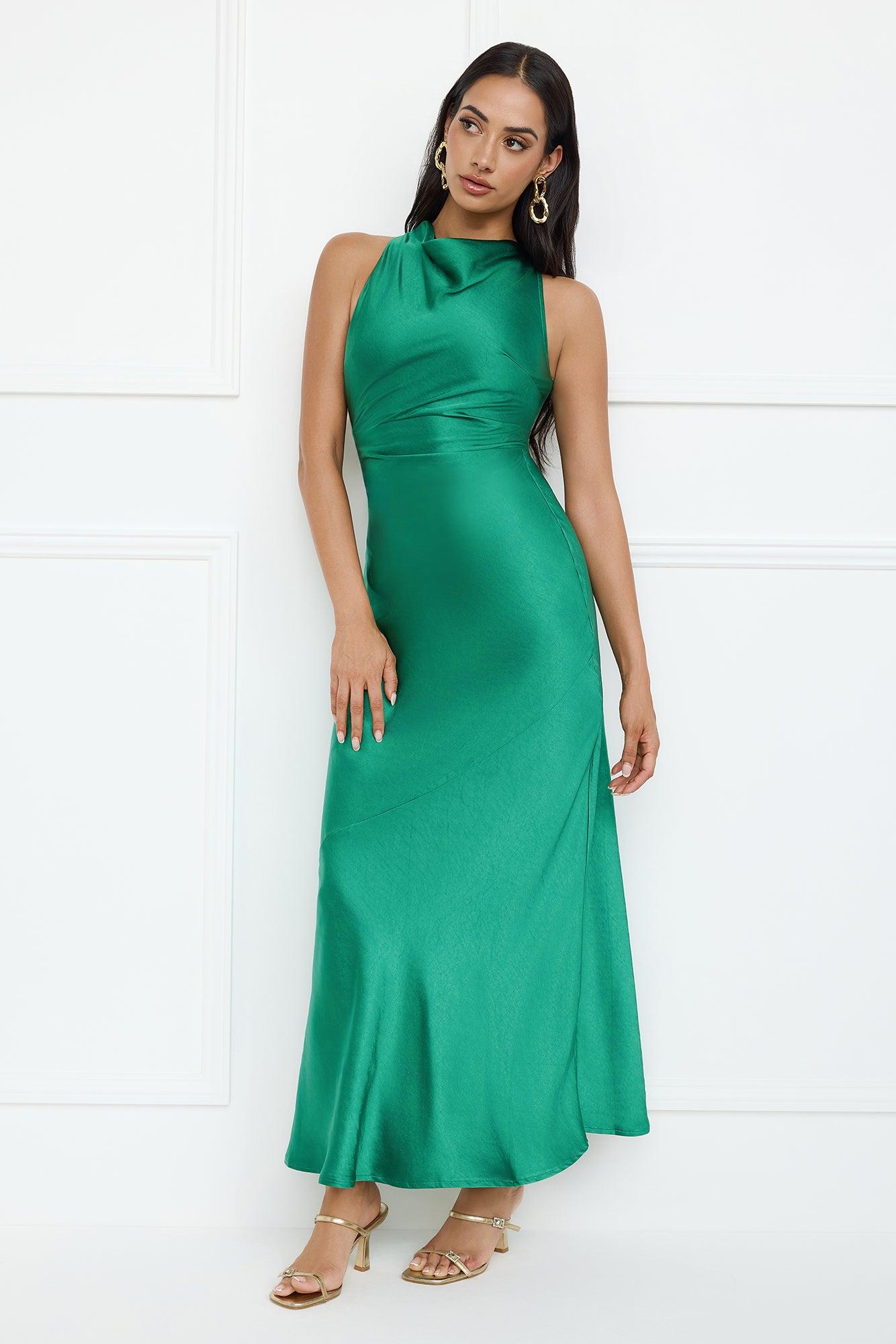 Eden Satin Maxi Dress Green Product Image