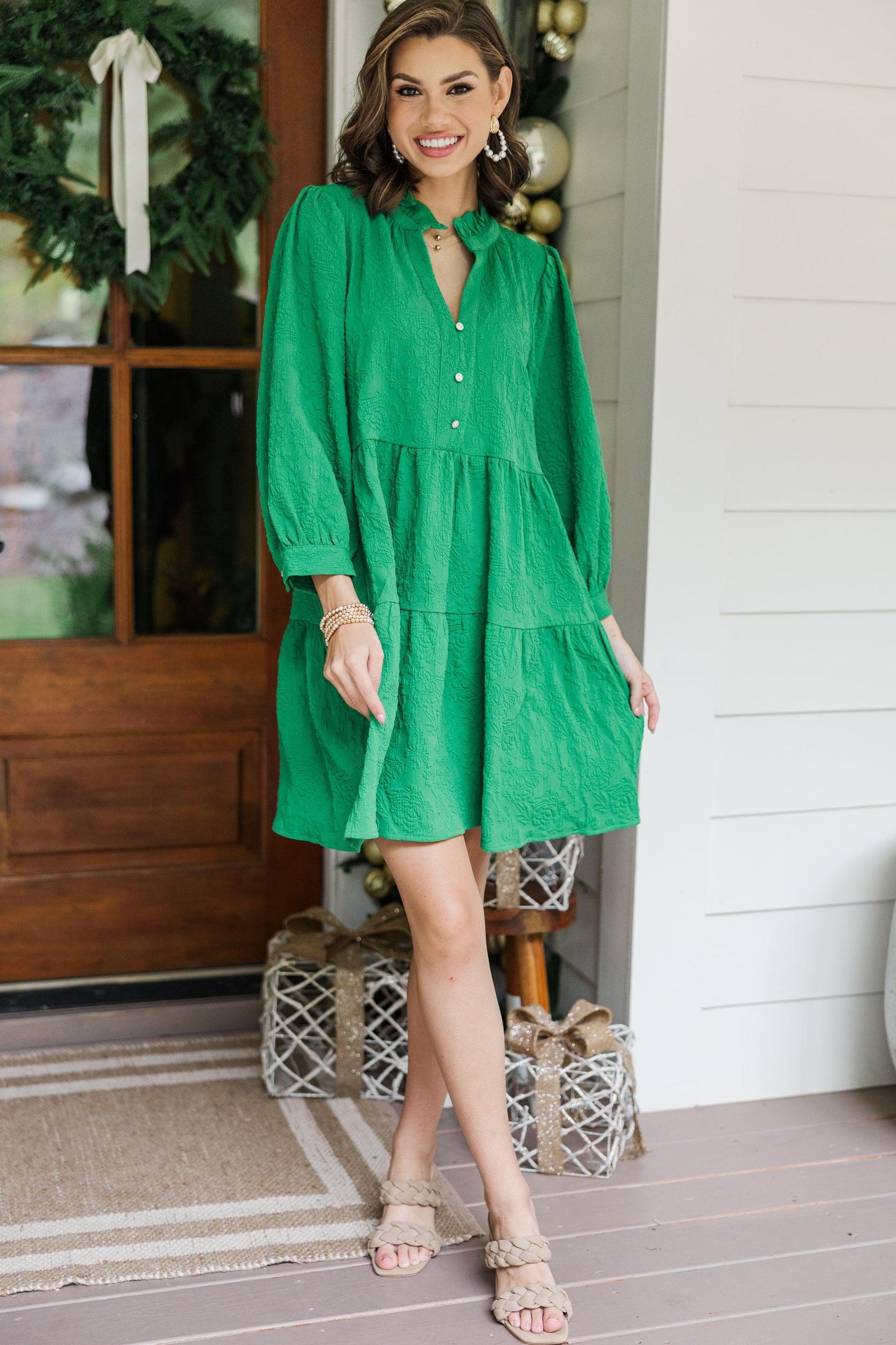 All Up To You Emerald Green Textured Dress Female Product Image