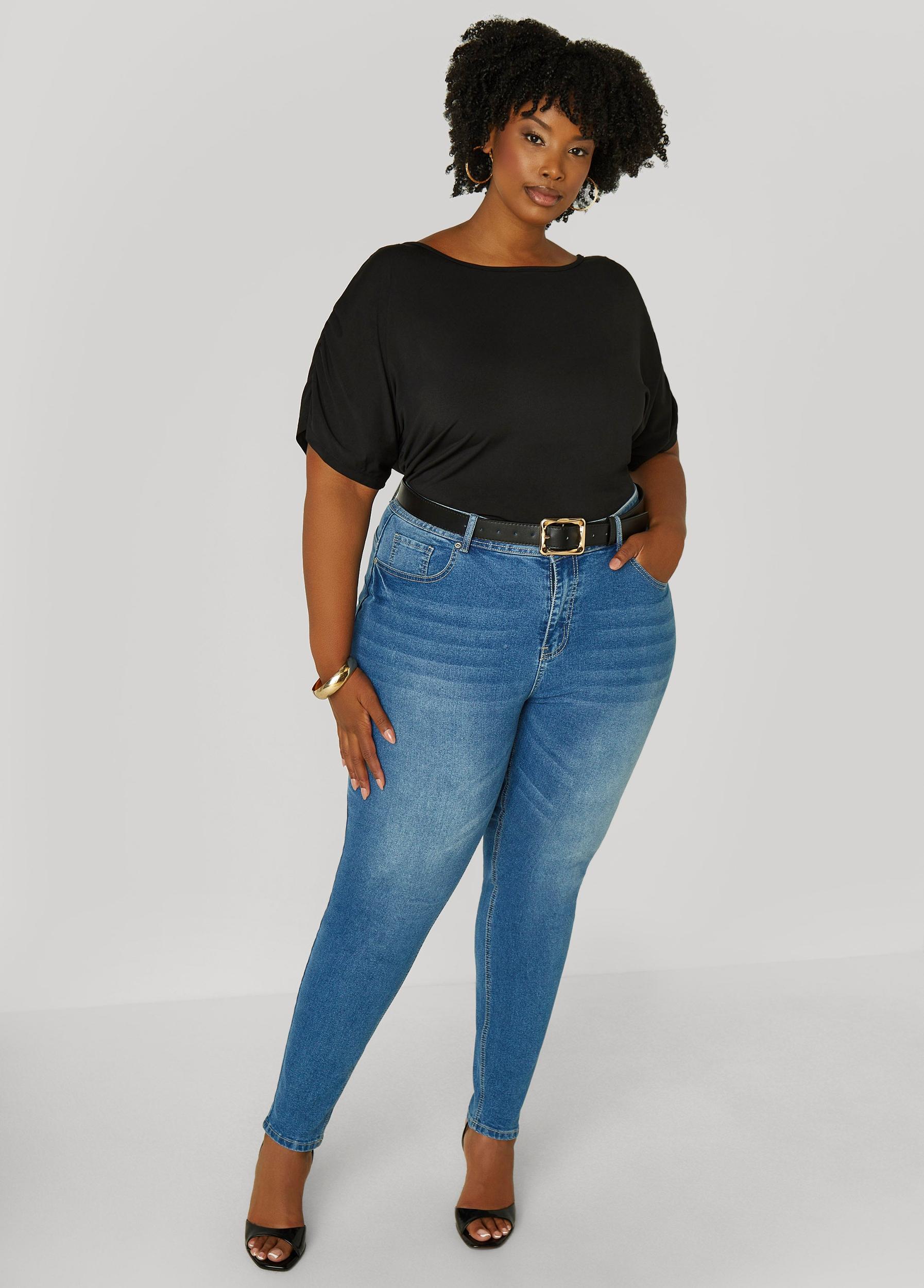 Plus Size Ruched Stretch Knit Top Ashley Stewart Product Image