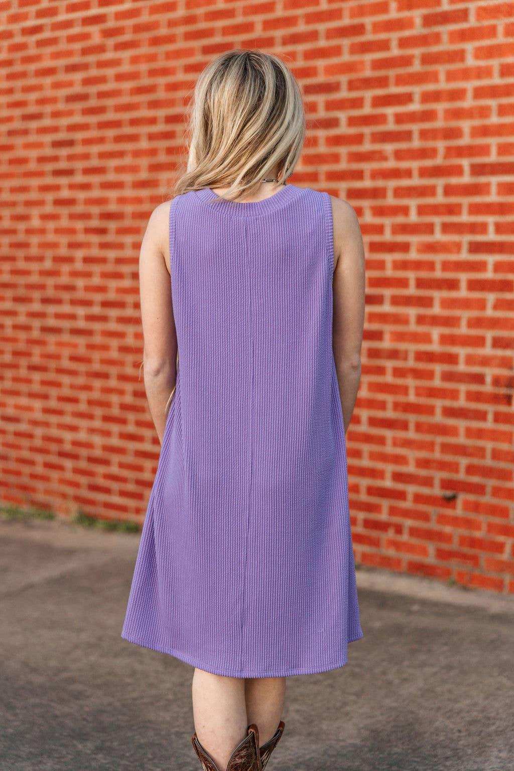 Ribbed V-Neckline Dress: Tropical Violet Product Image