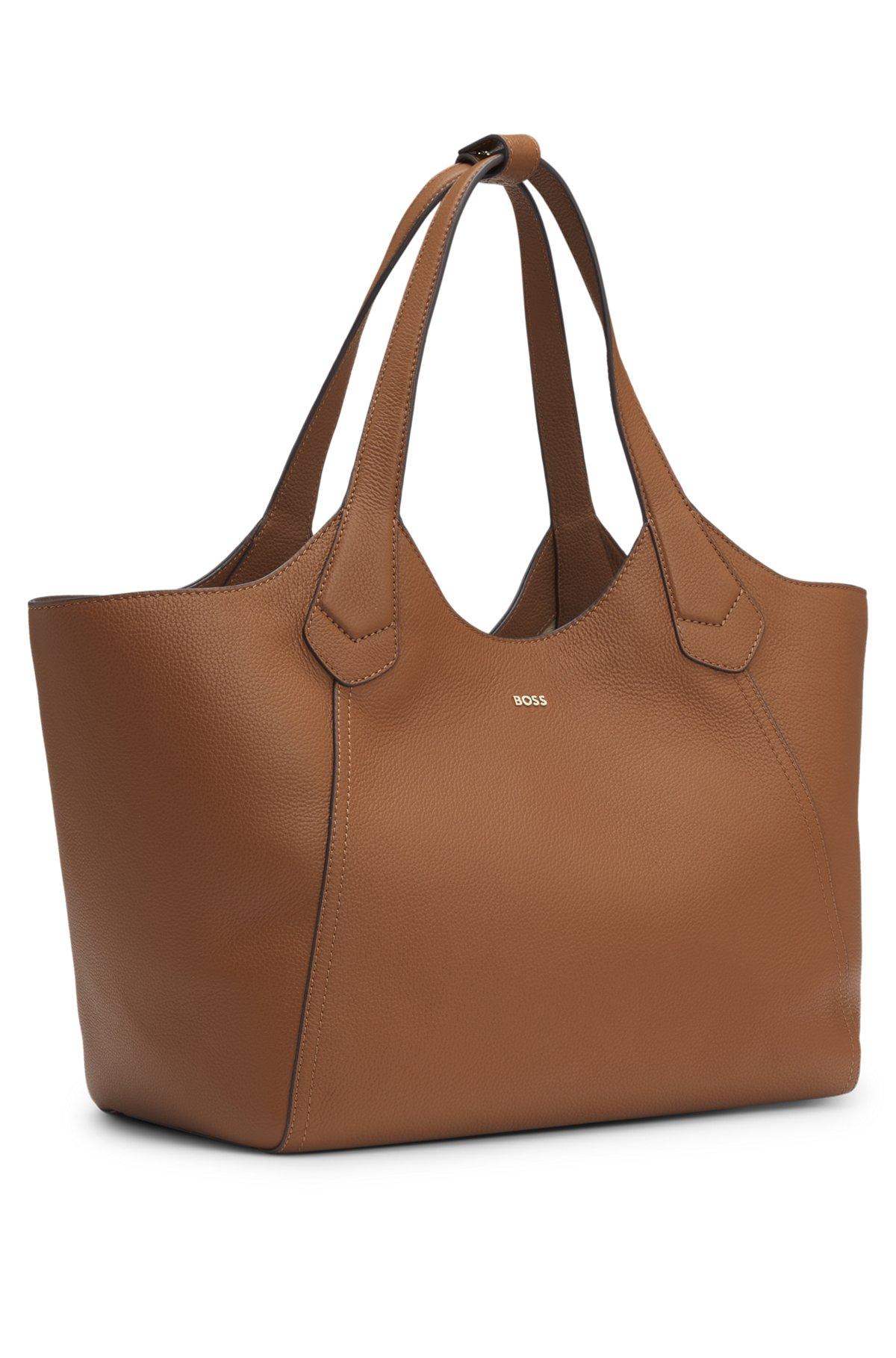 Leather tote bag with metallic logo lettering Product Image