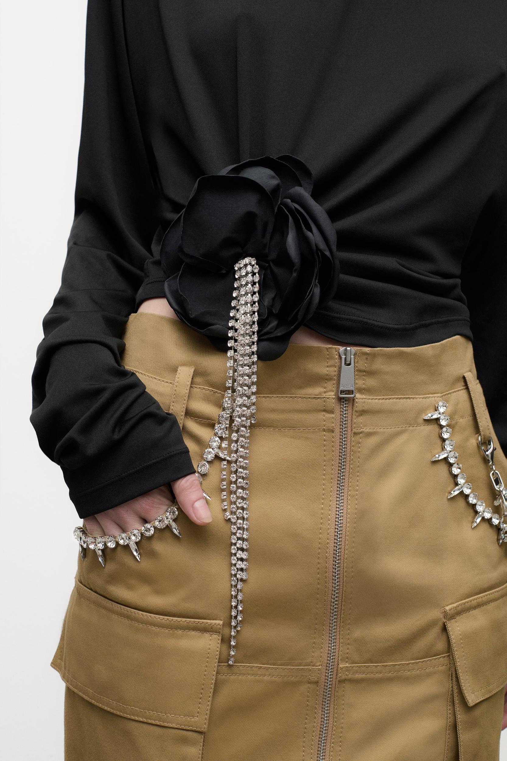 Crystal Flower Draped Long Sleeve Top Product Image