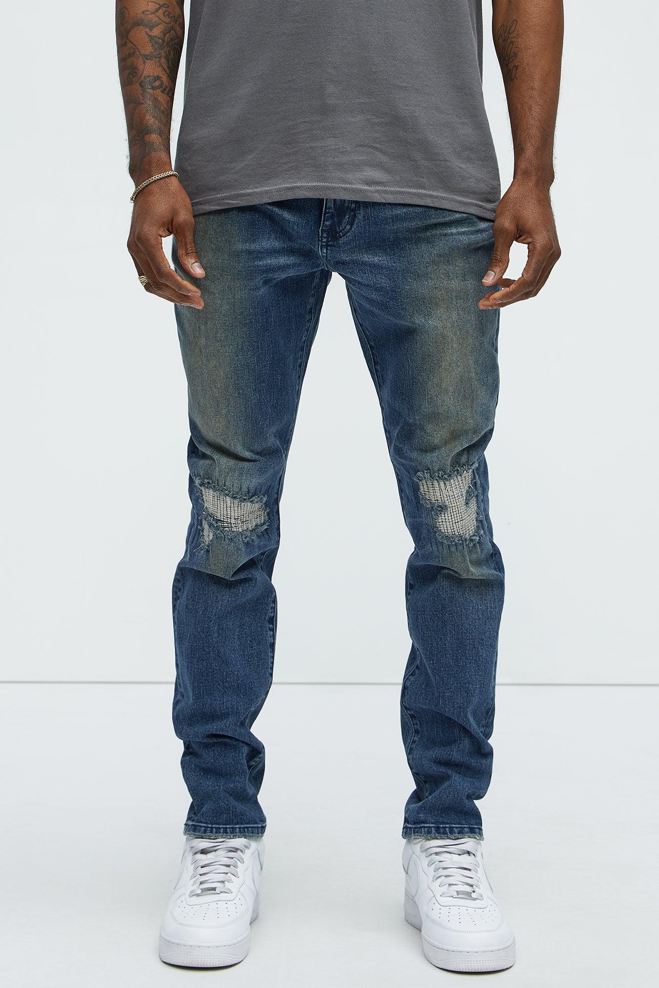 Faded In And Out Repaired Skinny Jeans - Dark Wash Product Image