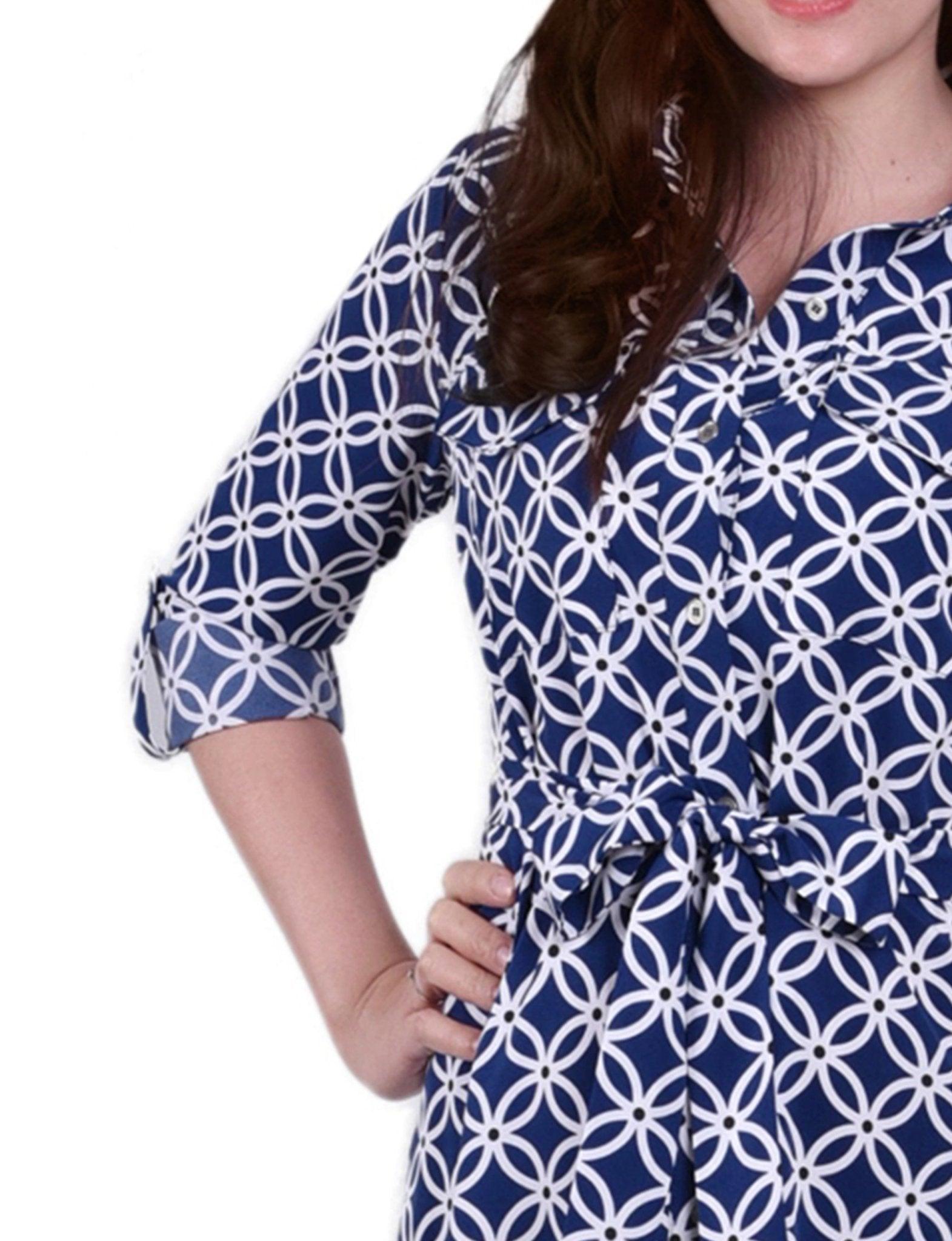 Navy Iconic 3/4 Roll Tab Sleeve Belted Shirtdress - Petite Product Image