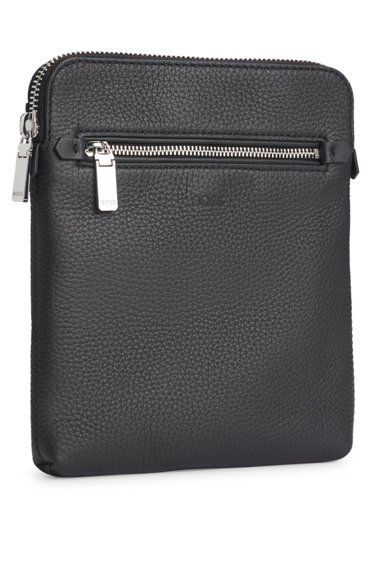 BOSS - Envelope bag in grained Italian leather with embossed logo - Black Product Image