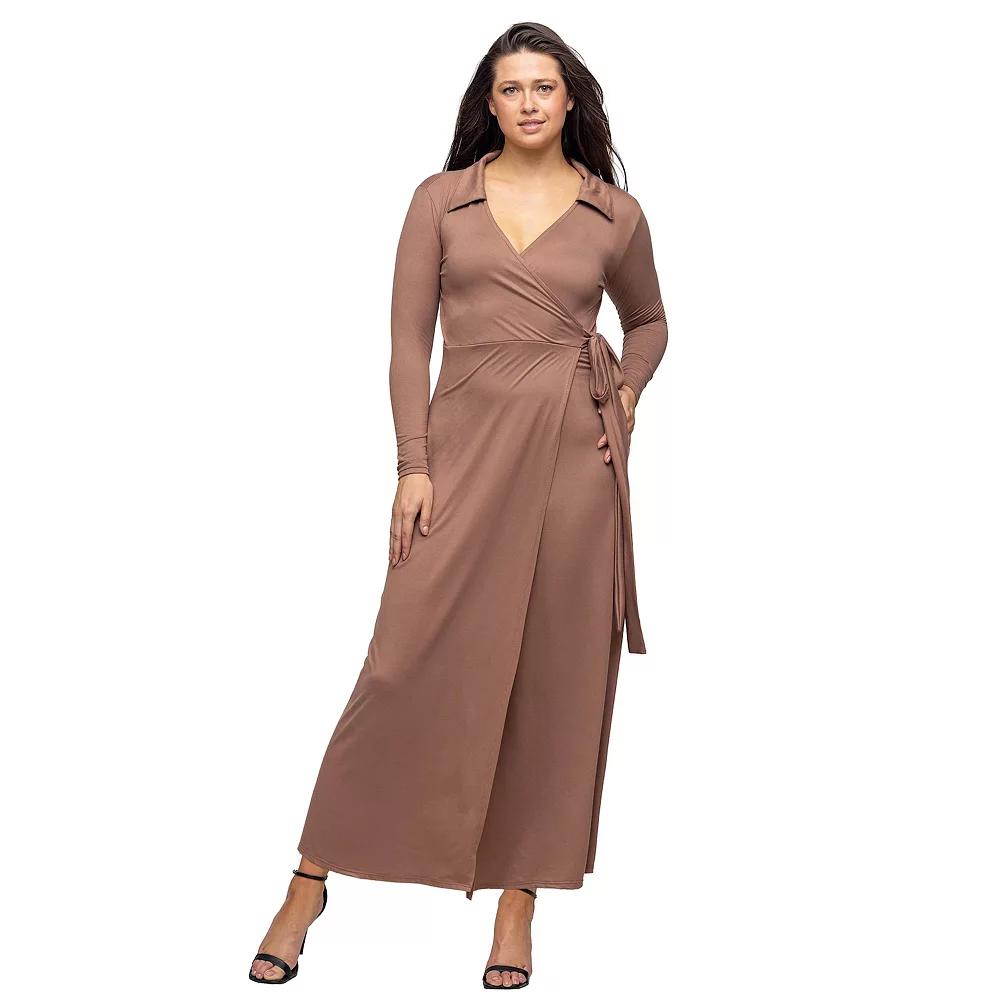 Women's 24Seven Comfort Apparel Comfortable Collared Wrap Maxi Dress,  Product Image